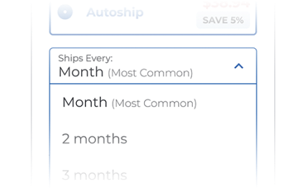 A dropdown menu selecting Autoship frequency