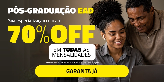 Pós-graduação EAD — até 70% OFF em todas as mensalidades. Saiba mais.