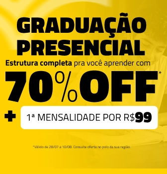 Graduação presencial — 70%off + 1ª mensalidade por R$99,00. Saiba mais.