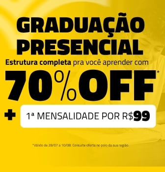 Graduação presencial — 70%off + 1ª mensalidade por R$99,00. Saiba mais.