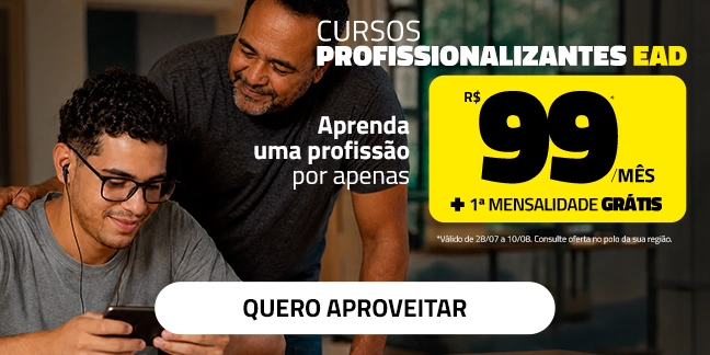 Cursos Profissionalizantes EAD — a partir de R$ 99/mês + 1ª mensalidade grátis. Saiba mais.