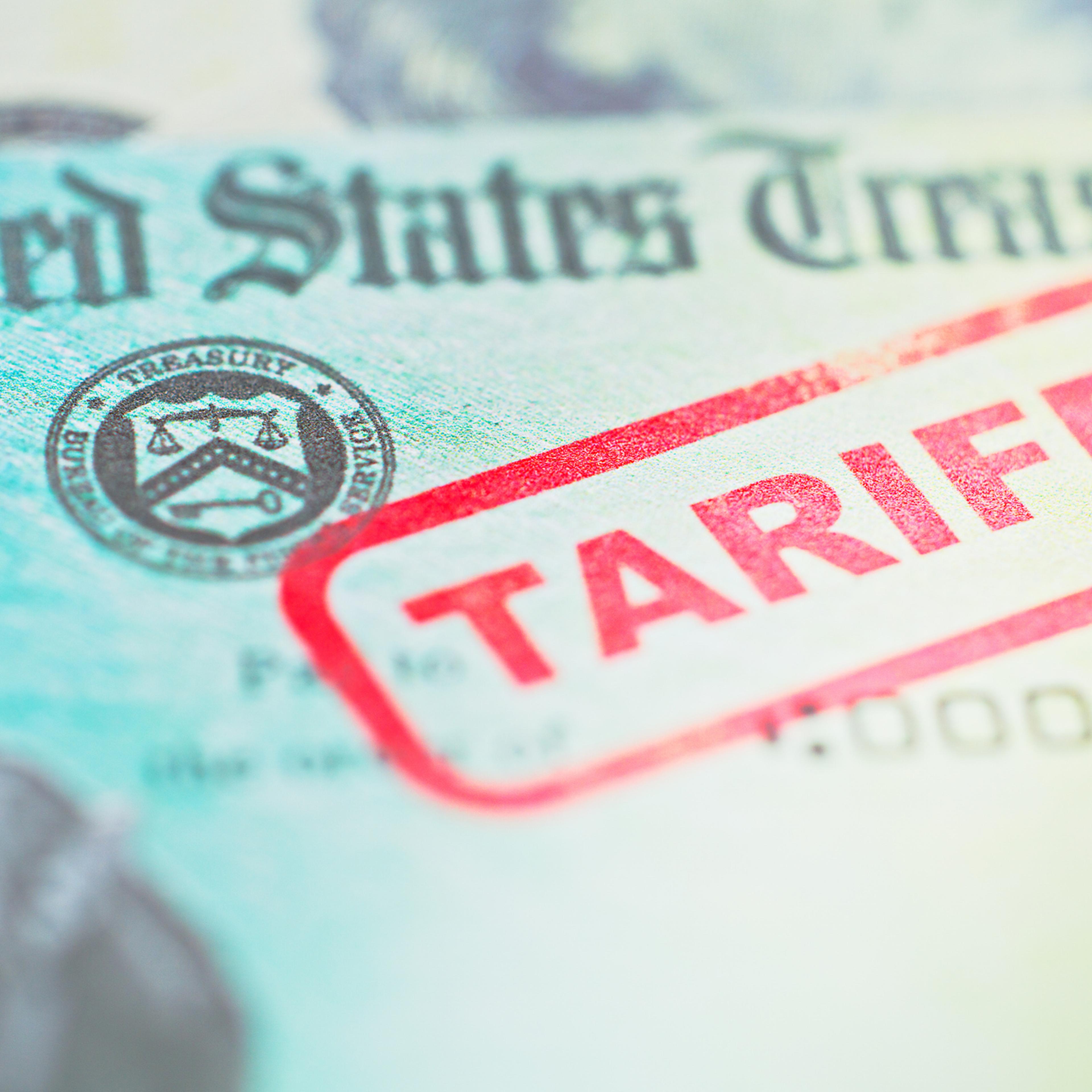 A U.S. Treasury Check with Tariff Stamp.