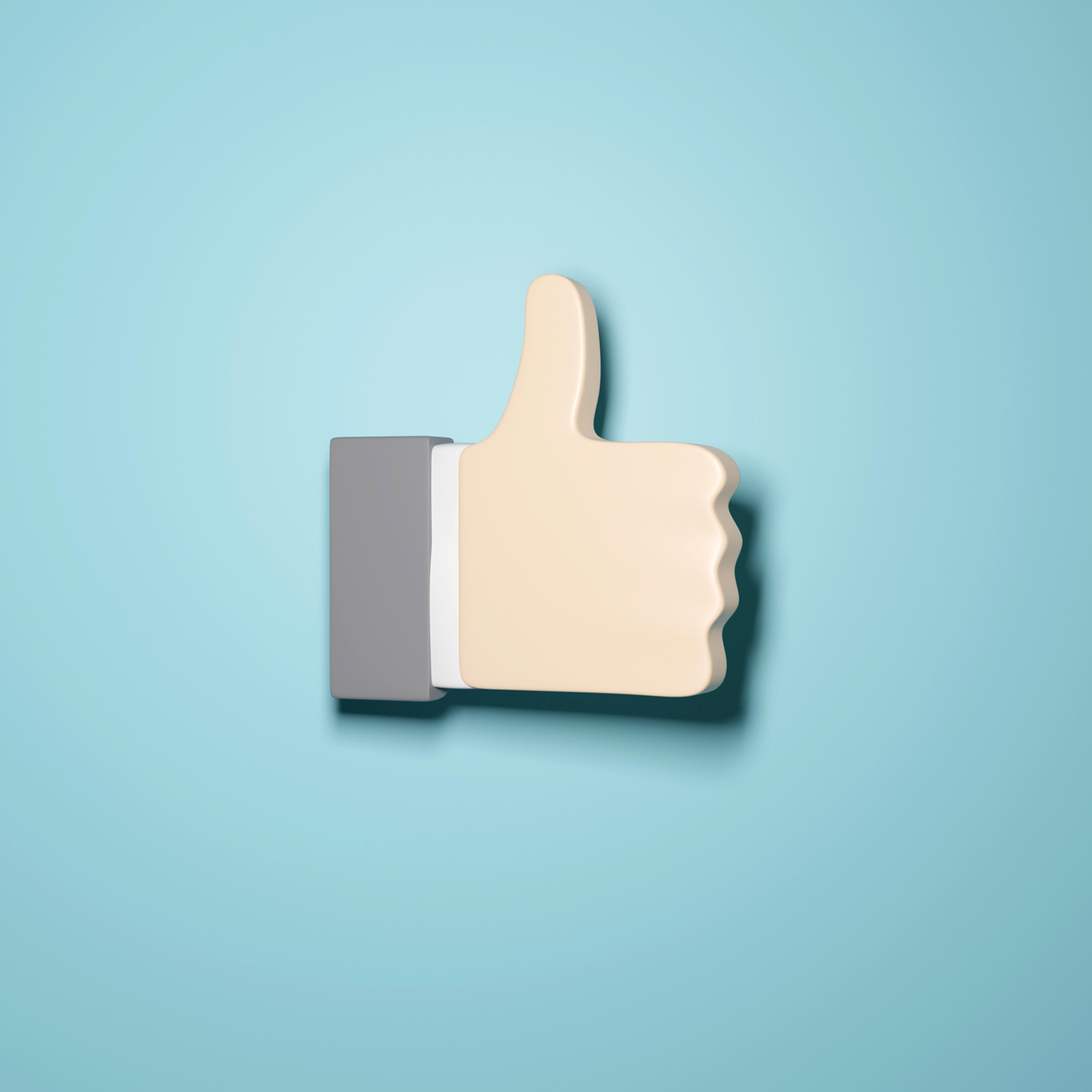 Thumbs up icon with copy space, 3D render