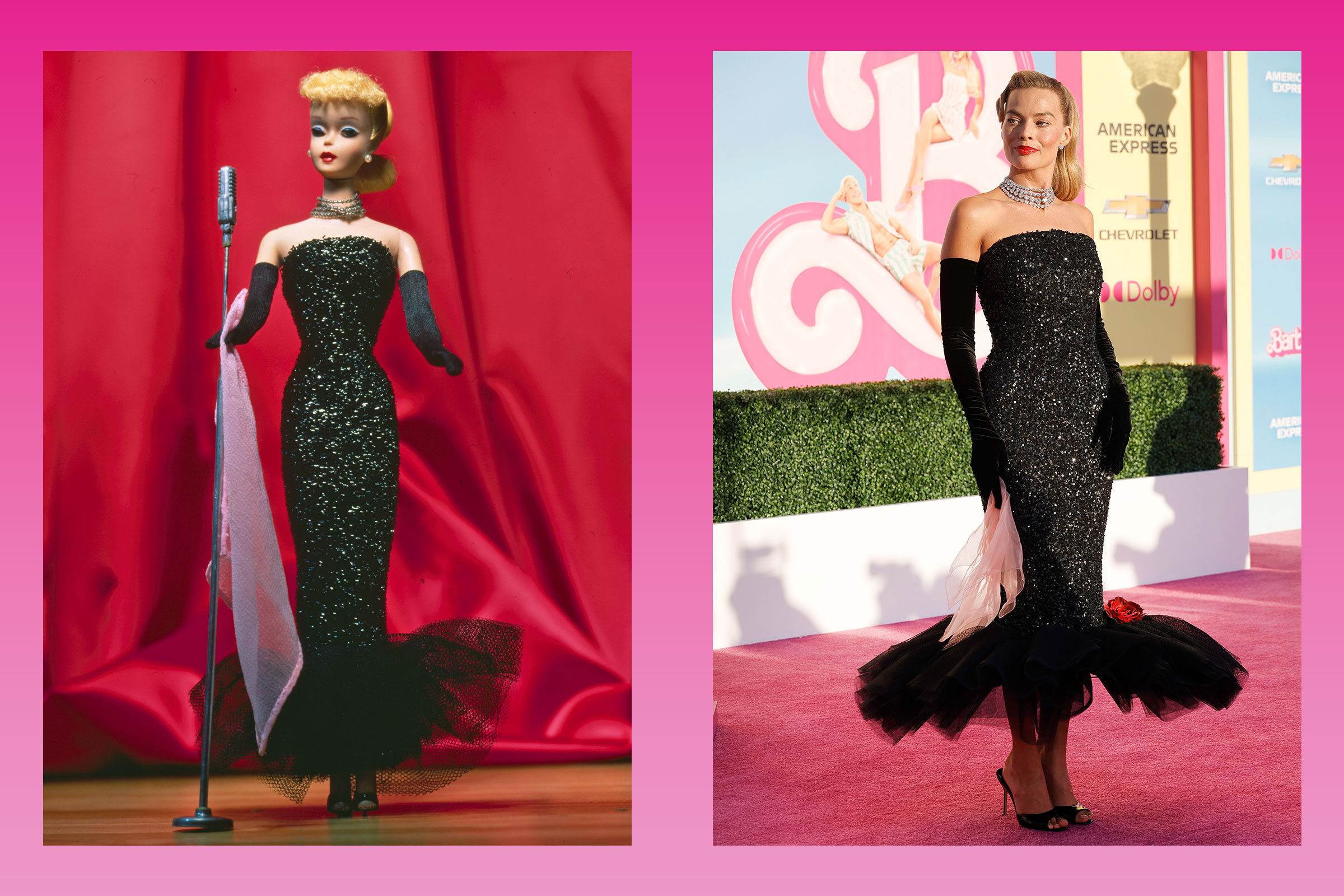 barbie black dress margot robbie Margot Robbie Pays Homage To A 1960s Barbie in Schiaparelli