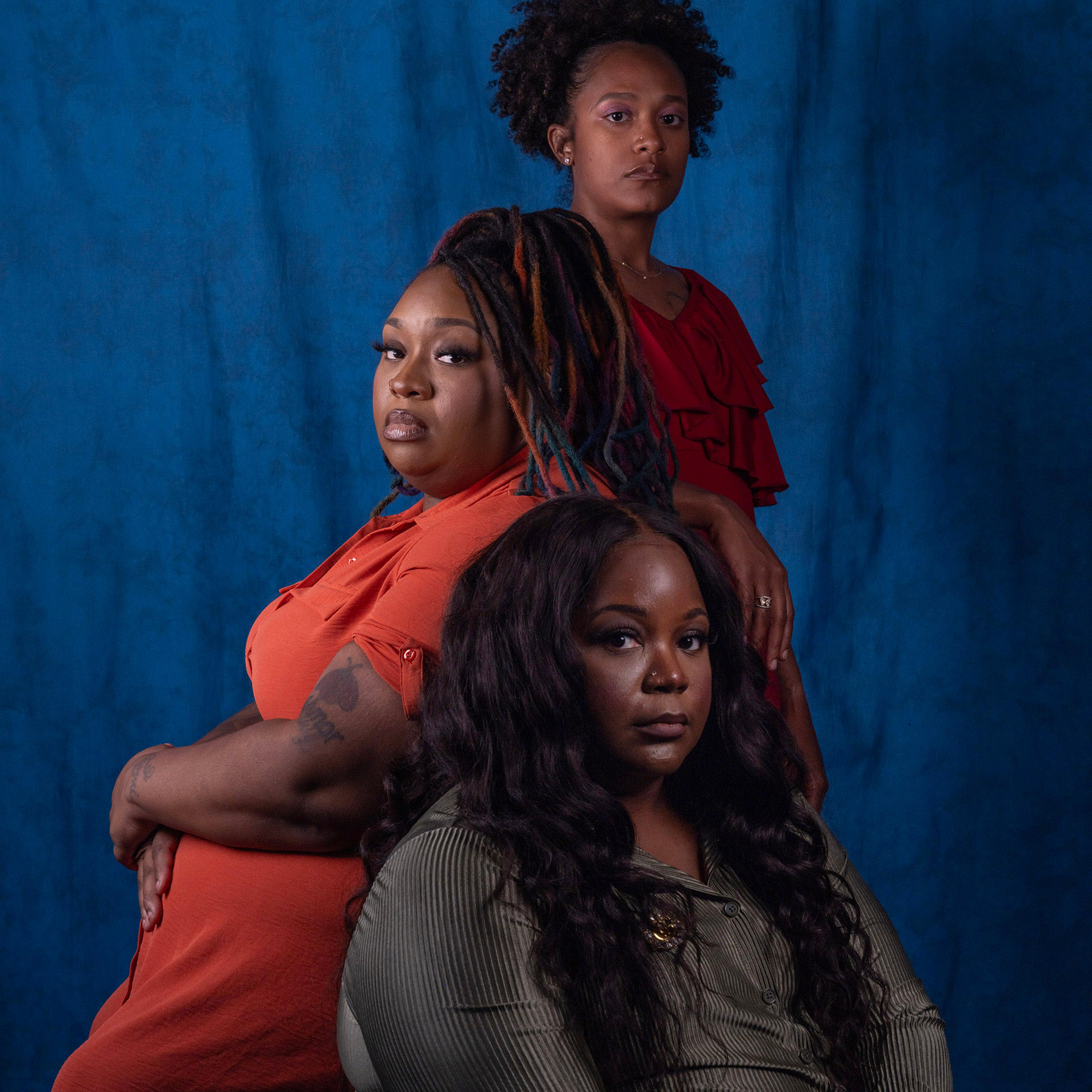 (From top) Rauslyn Adams, Miannica Frison and Crystina Hughes in Birmingham, Ala., on April 27, 2024.