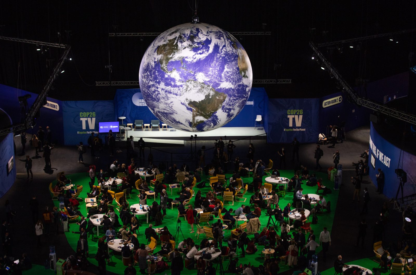 Attendees in the Blue Zone during the COP26 climate talks in Glasgow, U.K., on Tuesday, Nov. 2, 2021.