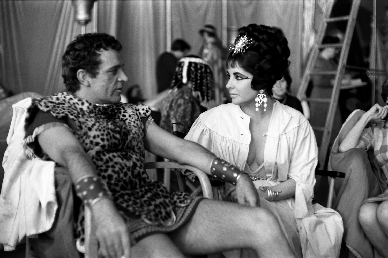 Richard Burton and Elizabeth Taylor on the set of 'Cleopatra,' Rome, 1962.