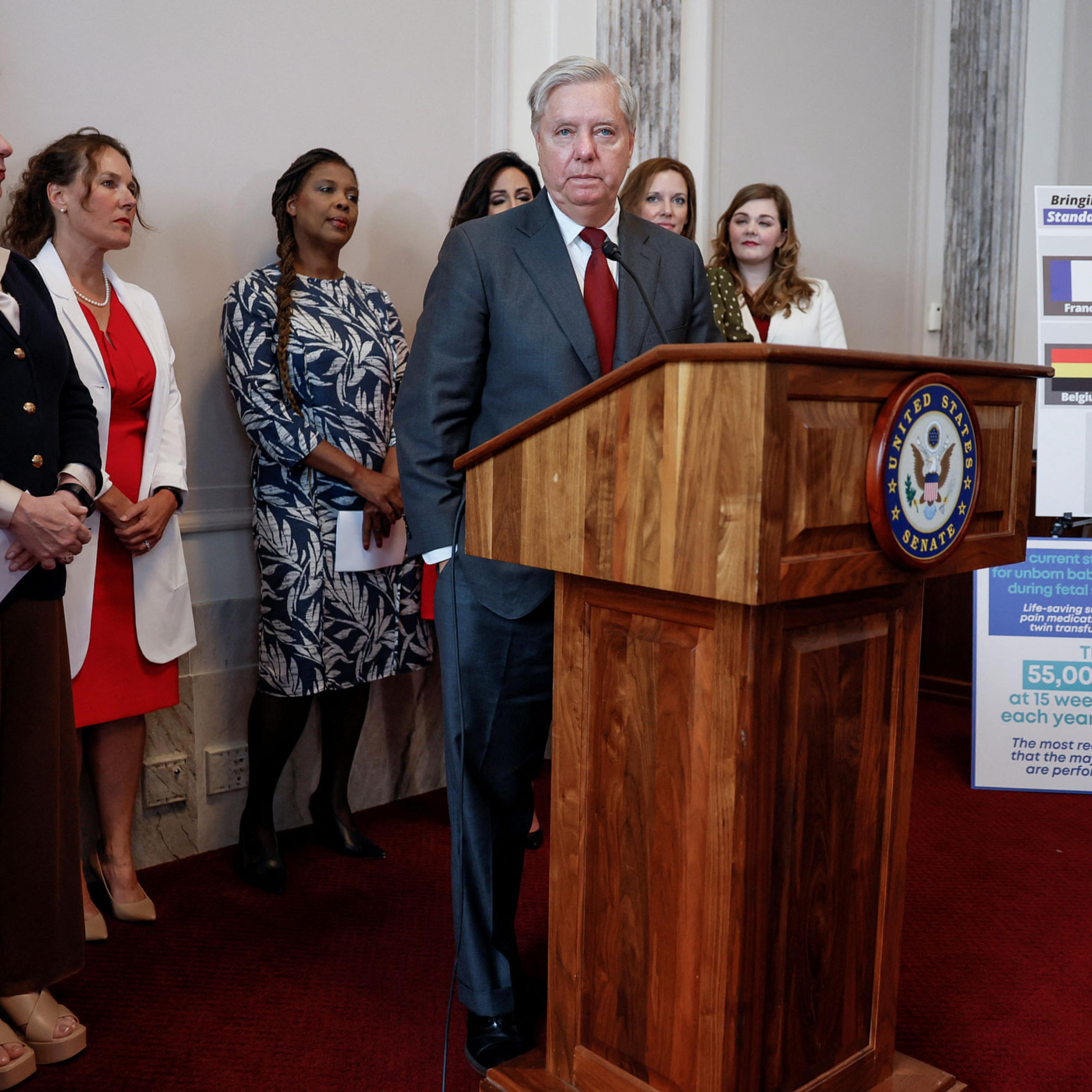 U.S. Senator Lindsey Graham (R-KY) unveils a nationwide abortion bill with new abortion restrictions, during a press conference alongside representatives from national anti-abortion organizations, on Capitol Hill in Washington, U.S., September, 13, 2022.