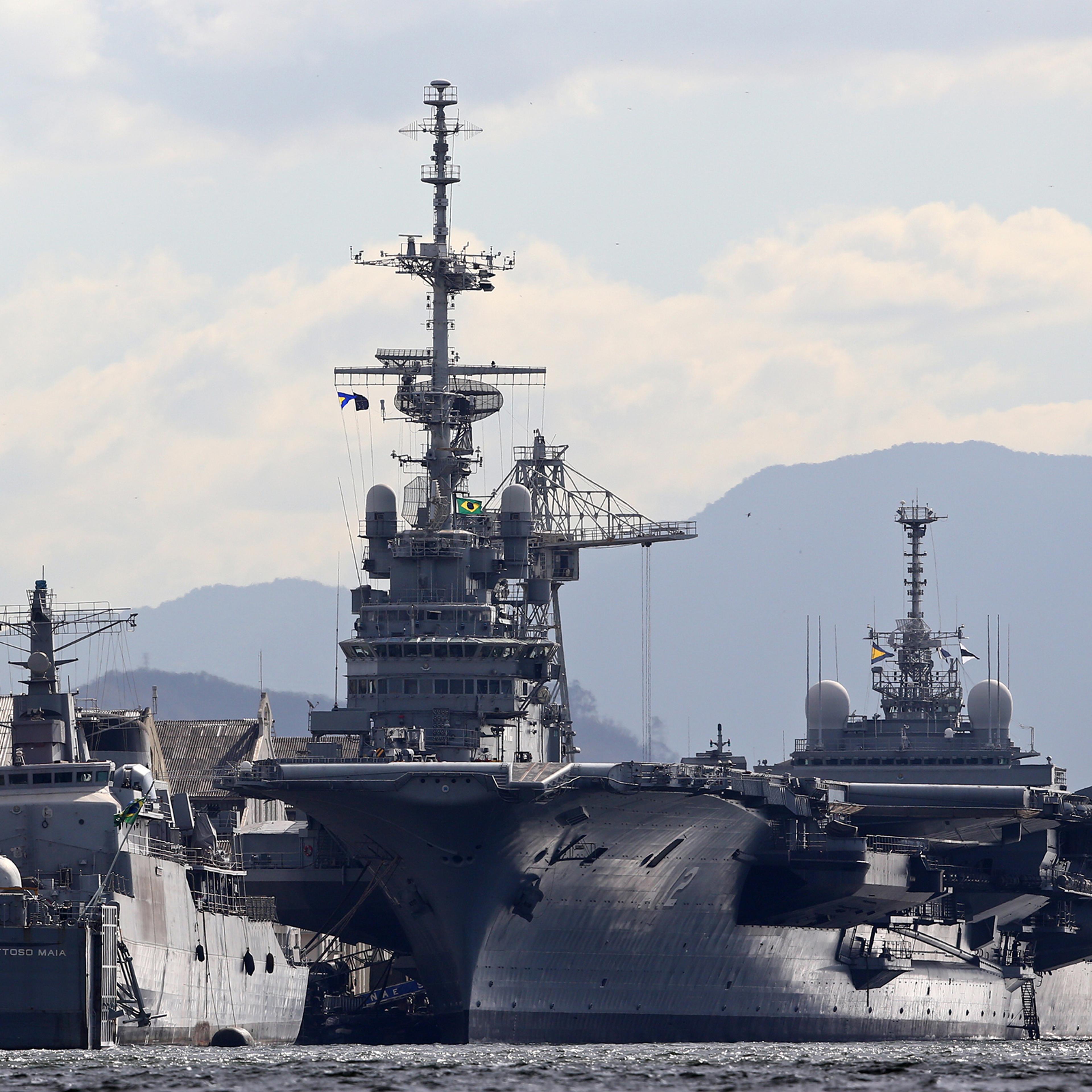 Brazilian aircraft carrier Sao Paulo (A12) seen in Rio de Janeiro on Aug. 11, 2016.