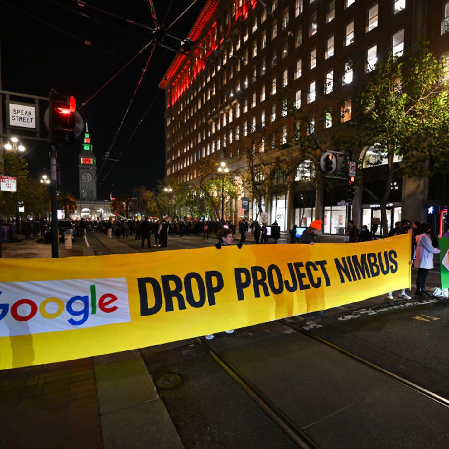 Hundreds of protestors gather outside Google's offices in San Francisco for Palestine