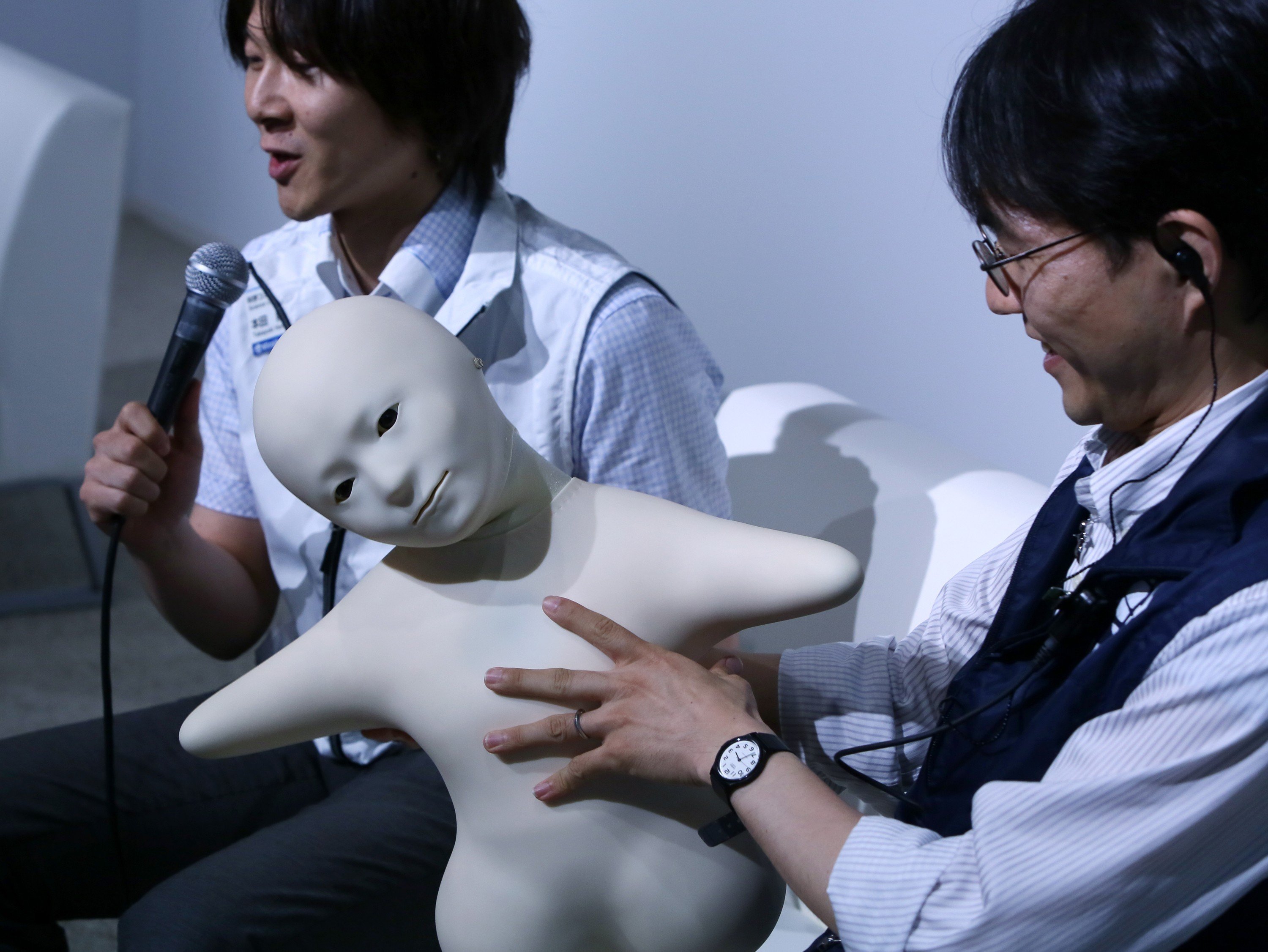 Telenoid is a teleoperated android robot with a minimal design, created as an attempt to embody the minimum physical requirements for humanlike communication during a press preview at the National Museum of Emerging Science and Innovation Miraikan in Tok