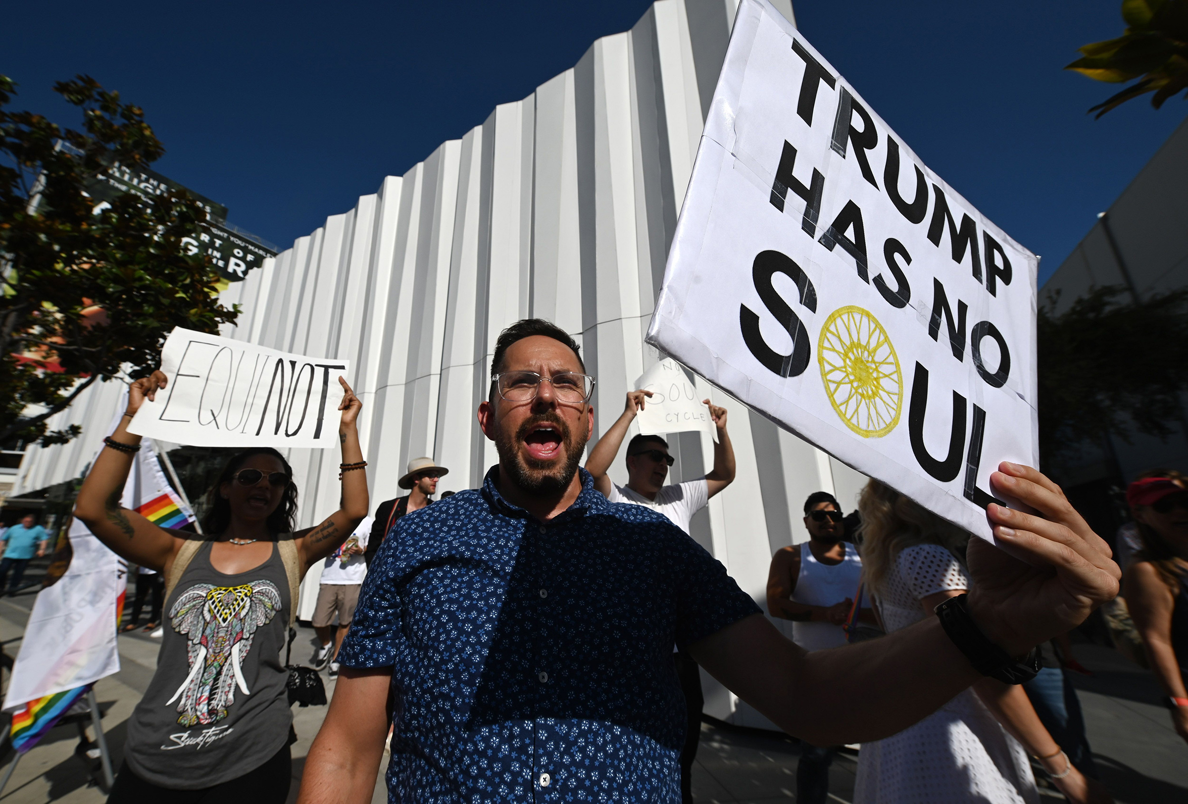 Protesters outside an Equinox in West Hollywood, Calif., on Aug. 9