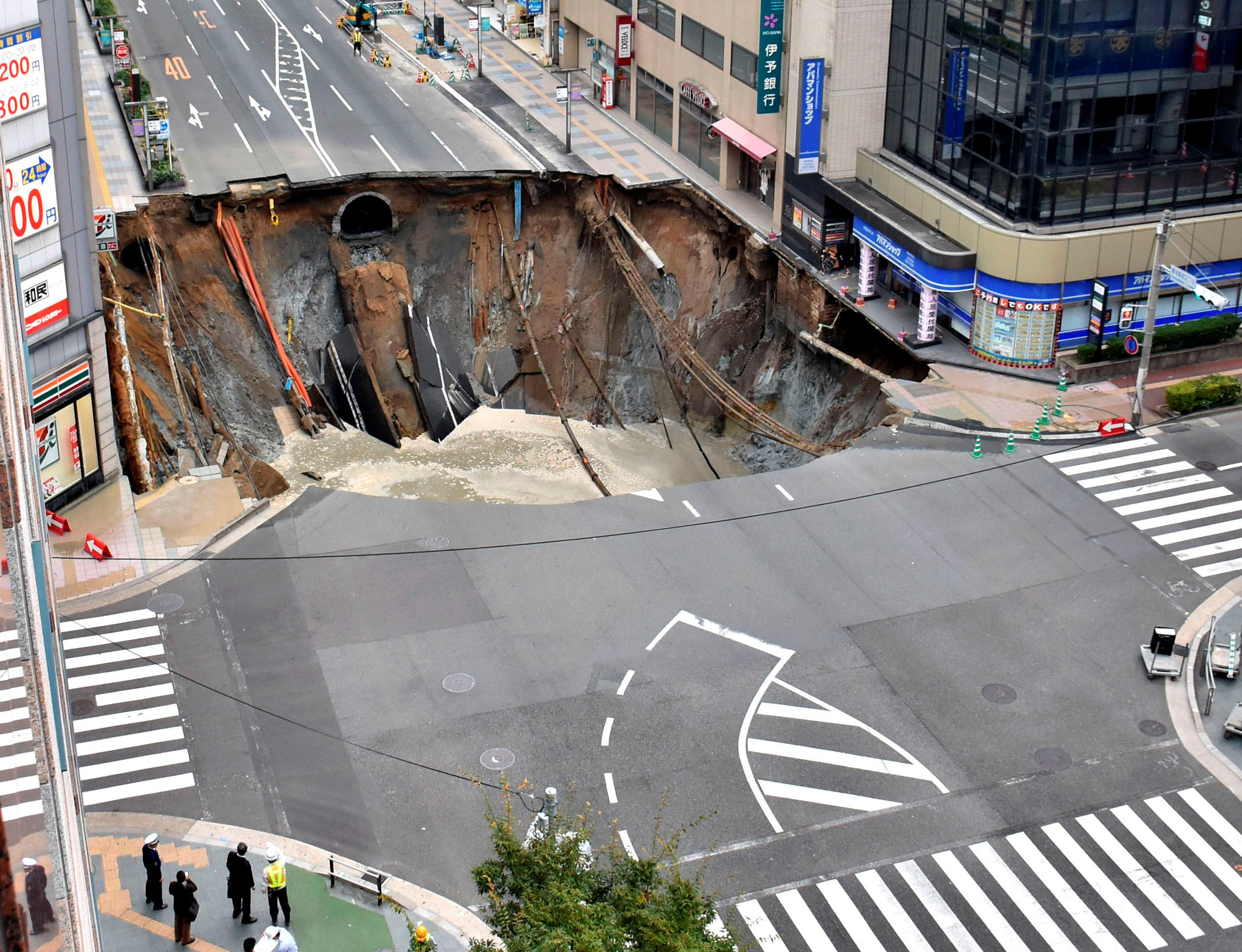 Fukuoka, Japan: Giant Sinkhole Swallows 5-lane Street