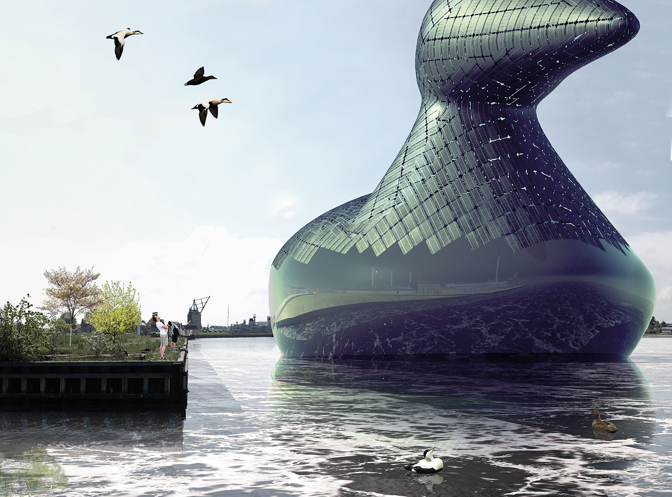 Energy Duck: A submission to the 2014 Land Art Generator Initiative Copenhagen design competition by artists Hareth Pochee, Adam Khan, Louis Leger and Patrick Fryer. 