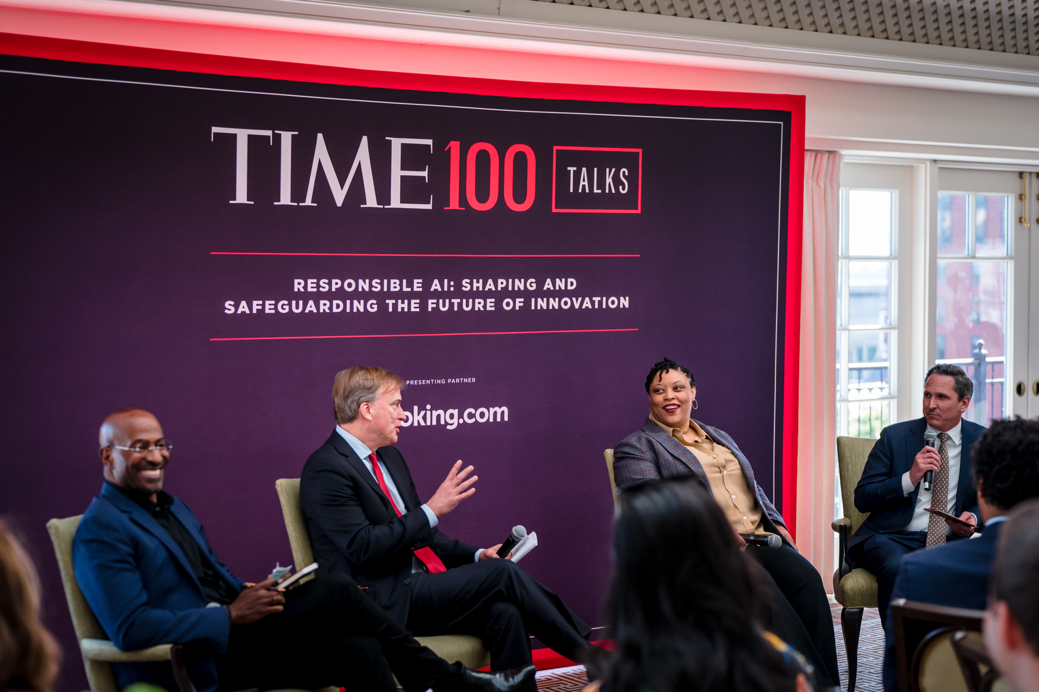 Panelists at the TIME 100 Talks: Responsible AI: Shaping and Safeguarding the Future of Innovation discussion on April 26, 2024.