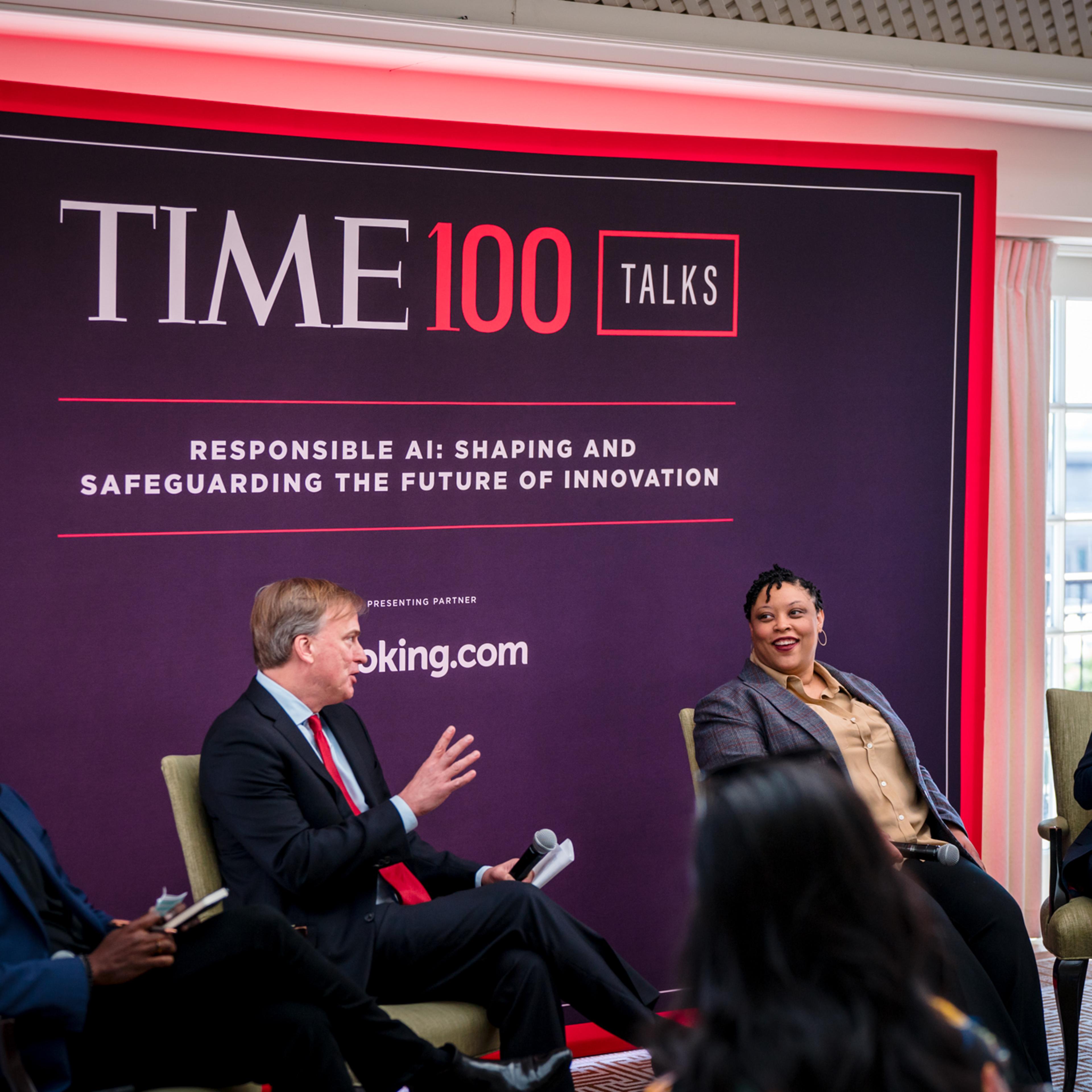 Panelists at the TIME 100 Talks: Responsible AI: Shaping and Safeguarding the Future of Innovation discussion on April 26, 2024.