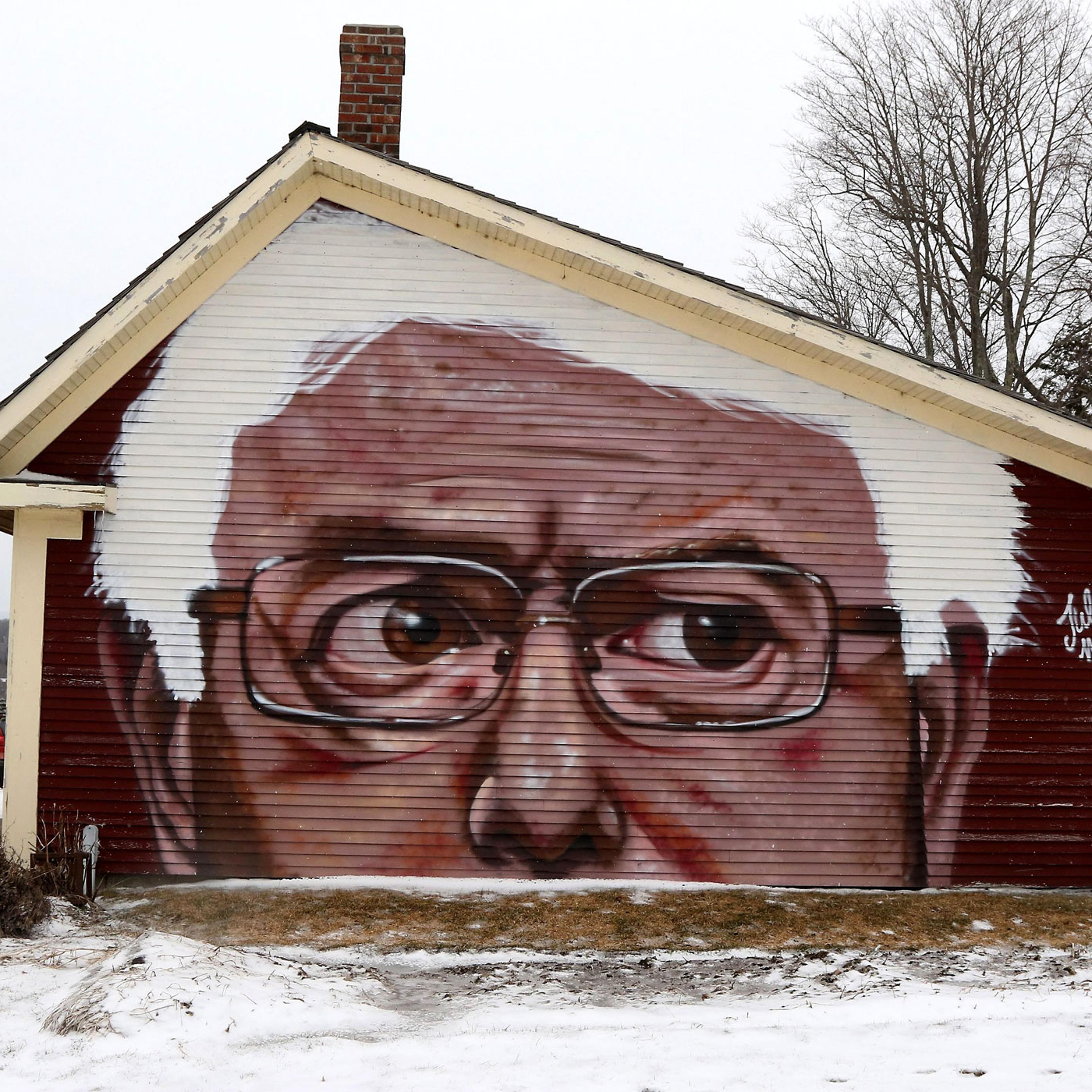 The likeness of Democratic presidential candidate, Vermont Sen. Bernie Sanders is painted on a barn in Kirby, Vt. on March 5, 2016.