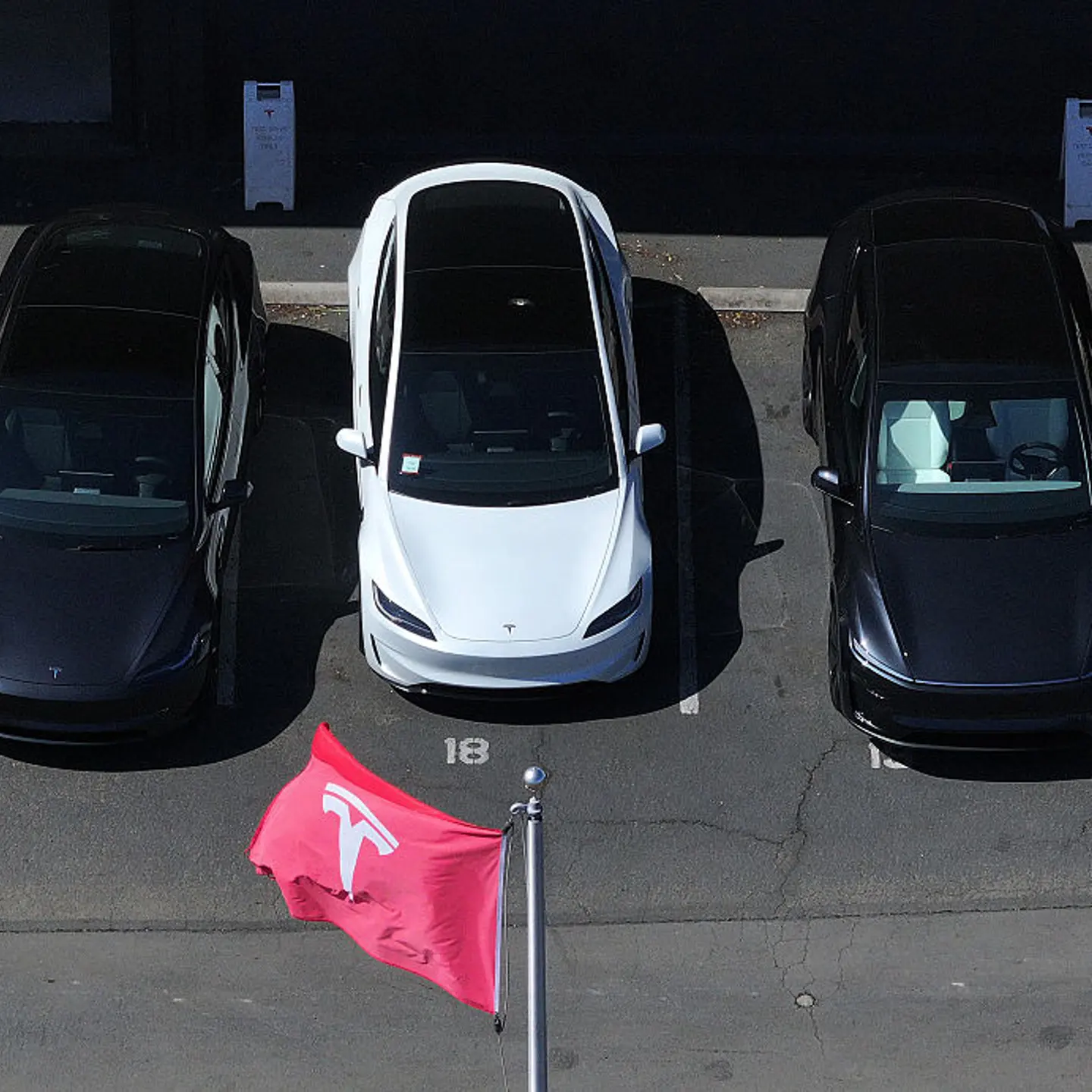 Tesla cars parked at a dealership