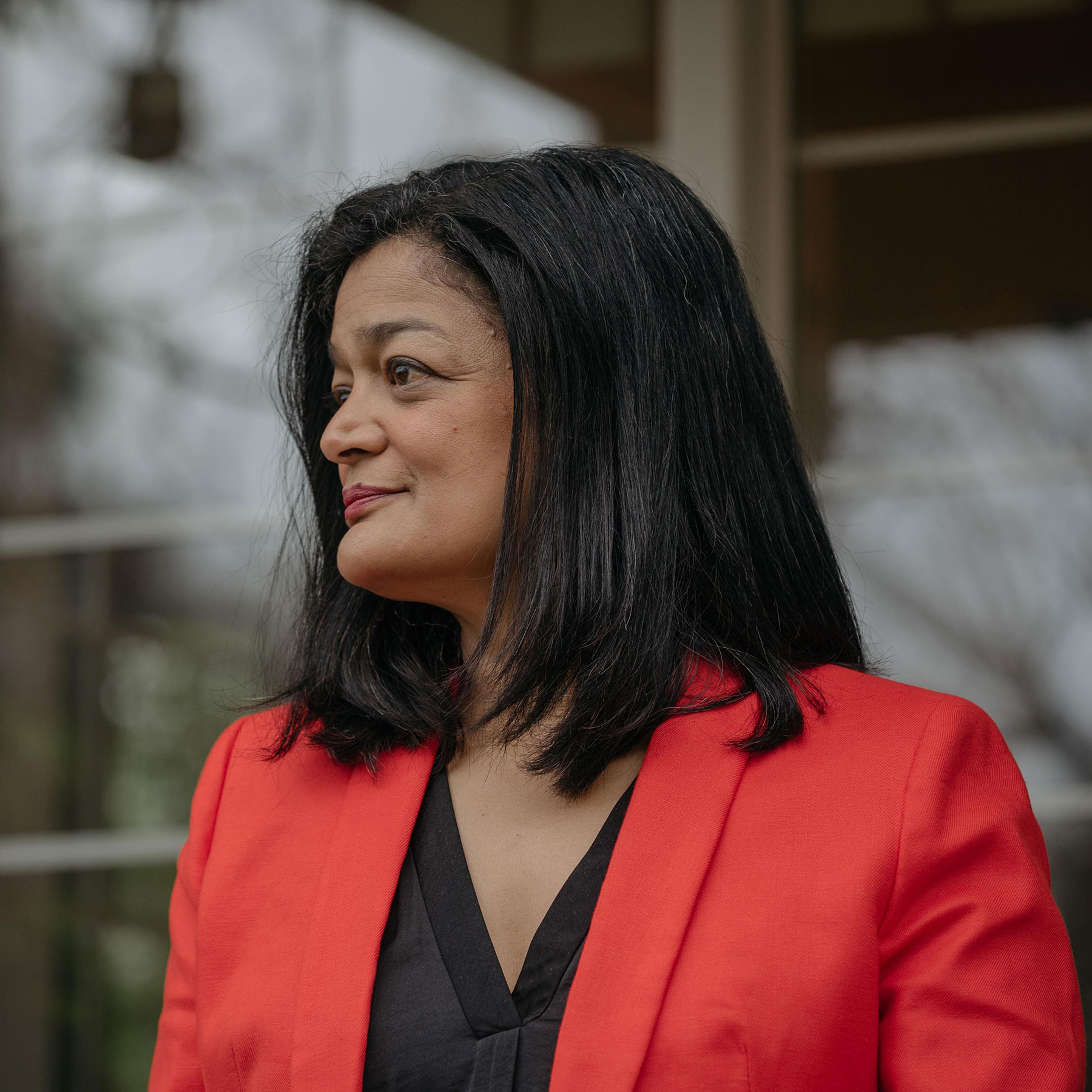 Rep. Pramila Jayapal (D-Wa.), at her home in Seattle, Washington, on April 25, 2020. Rep. Jayapal has historically had a different relationship with Amazon than her fellow progressives because so many of her constituents work for the tech giant, working