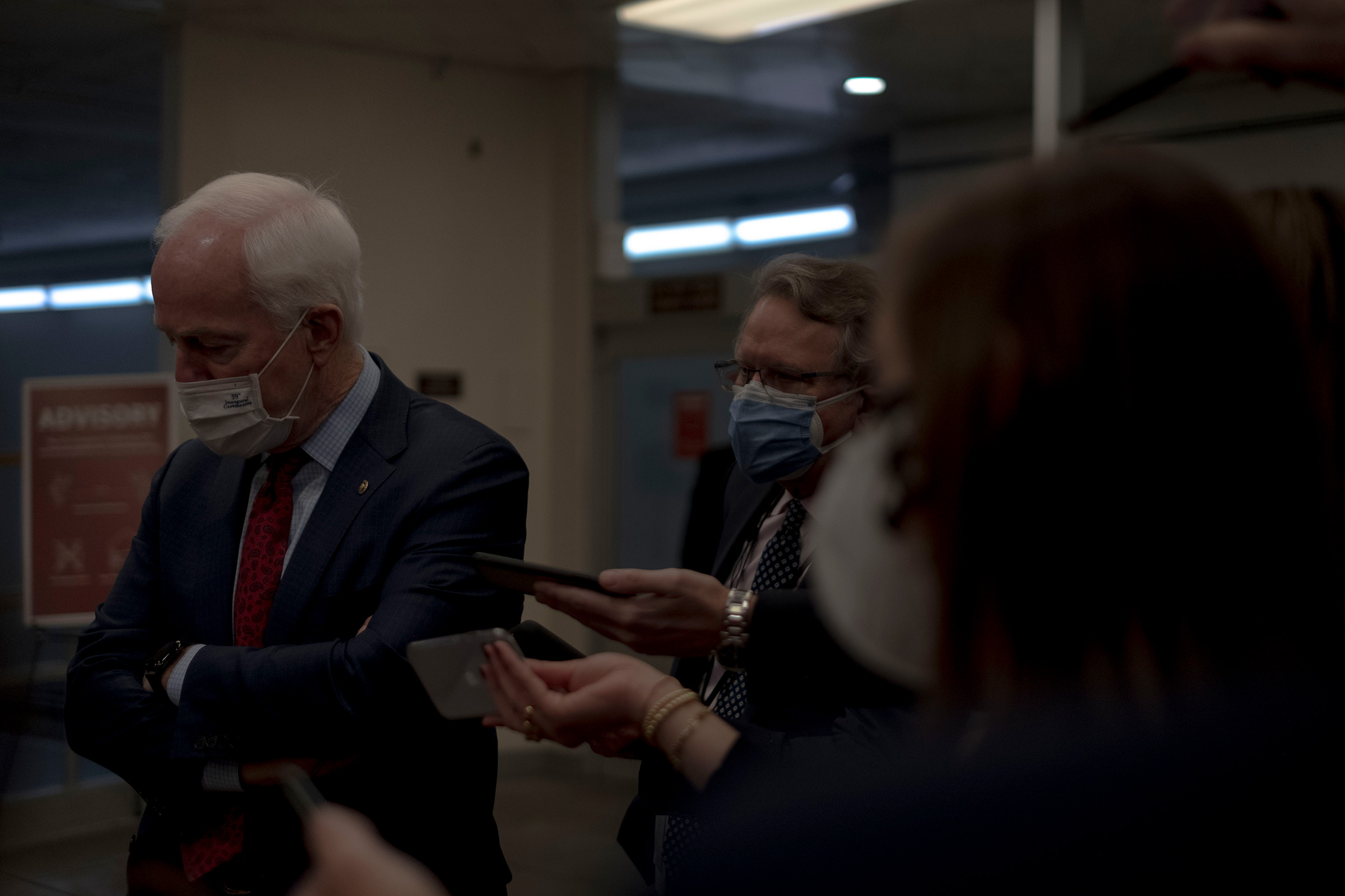 2/11/21, Washington, D.C. Sen. John Cornyn (R-Texas) speaks to reporters after the impeachment trial of former president Donald Trump at the Capitol in Washington, D.C. on Feb. 11, 2021. Gabriella Demczuk / TIME
