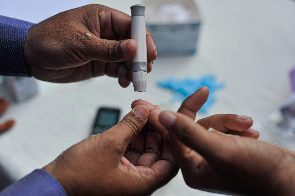 Free random blood sugar (RBS) checking campaign on the occasion of observing World Diabetes Day 2021 at the Sylhet Diabetic Hospital premises. Sylhet, Bangladesh.