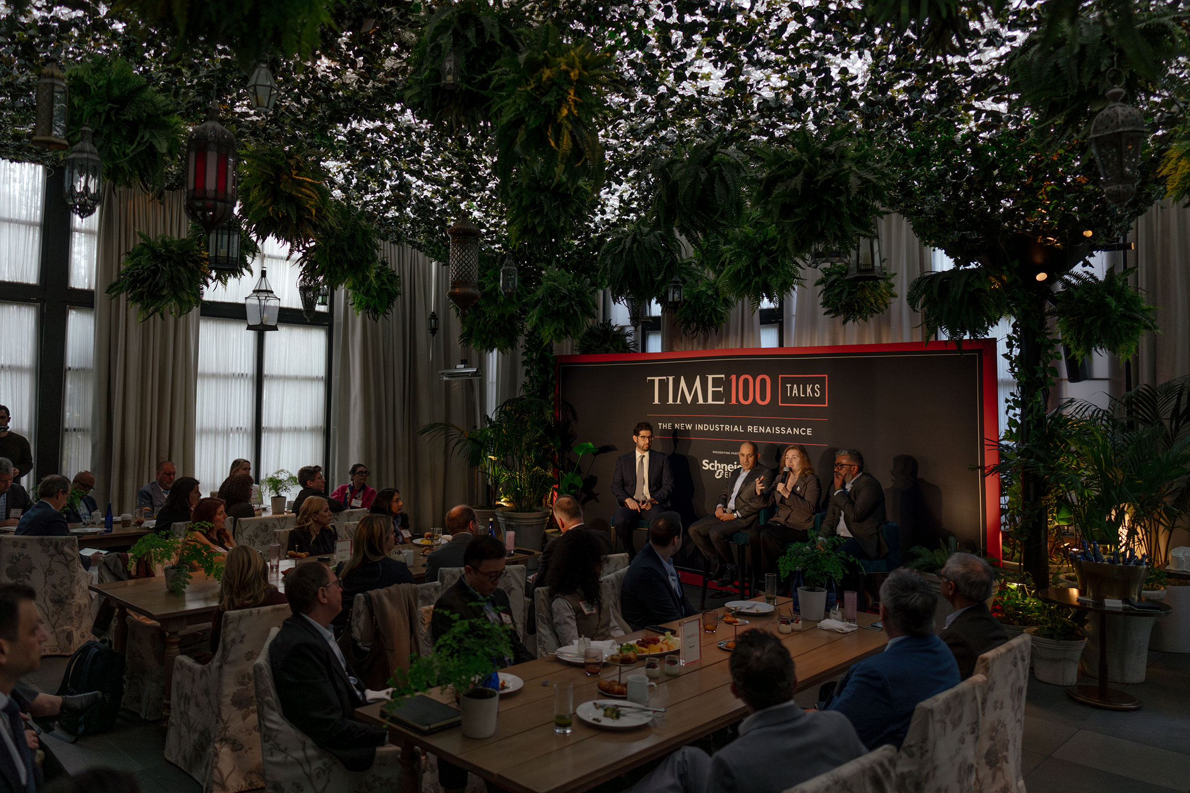 Editor-in-Chief of TIME Sam Jacobs leads a panel with Aamir Paul, Daniela Rus, and Sriram Krishnasamy 