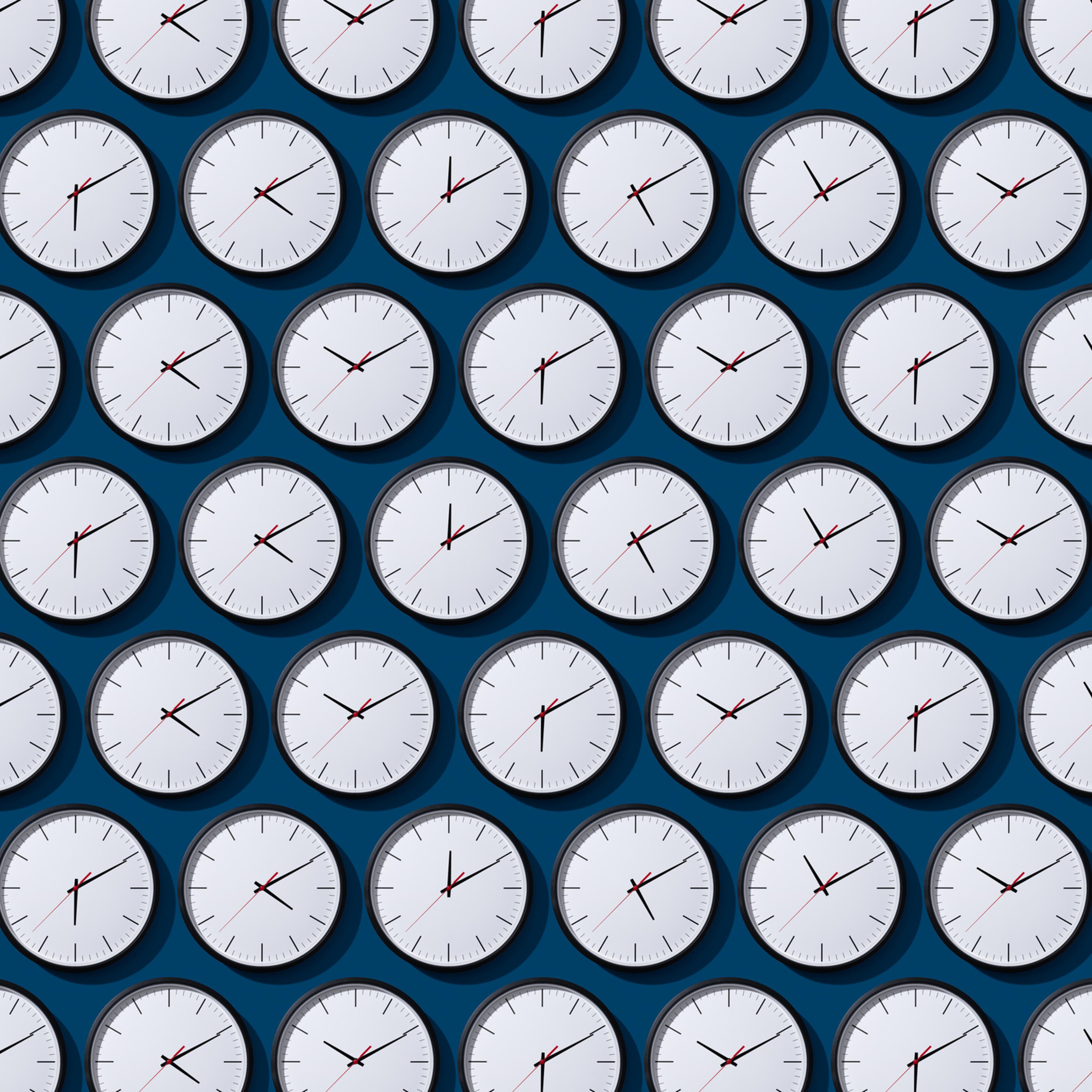 Arranged Timezone Clocks on Blue