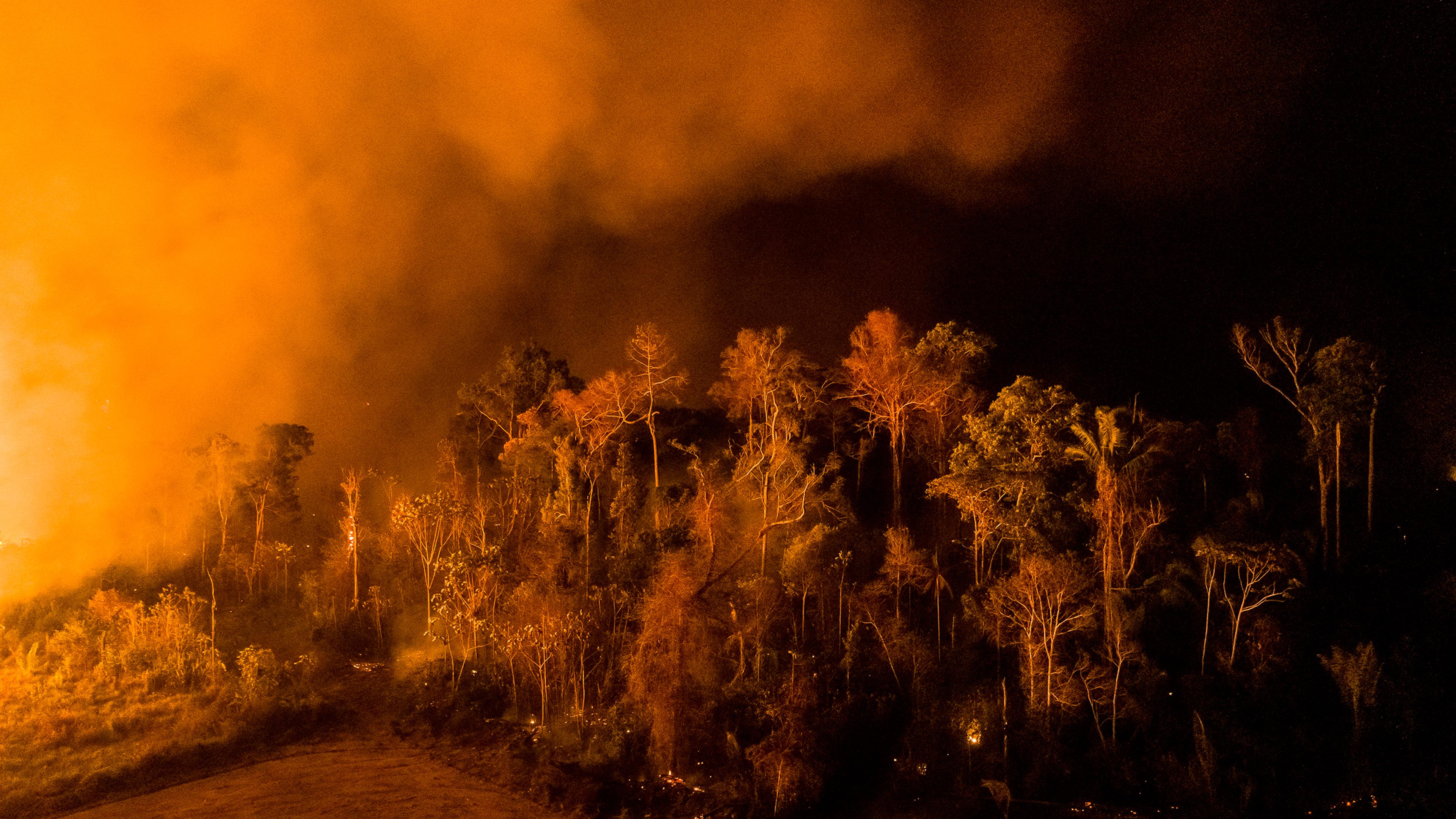 A blaze in the region of Vila Nova Samuel lights up the night sky on Aug. 27.