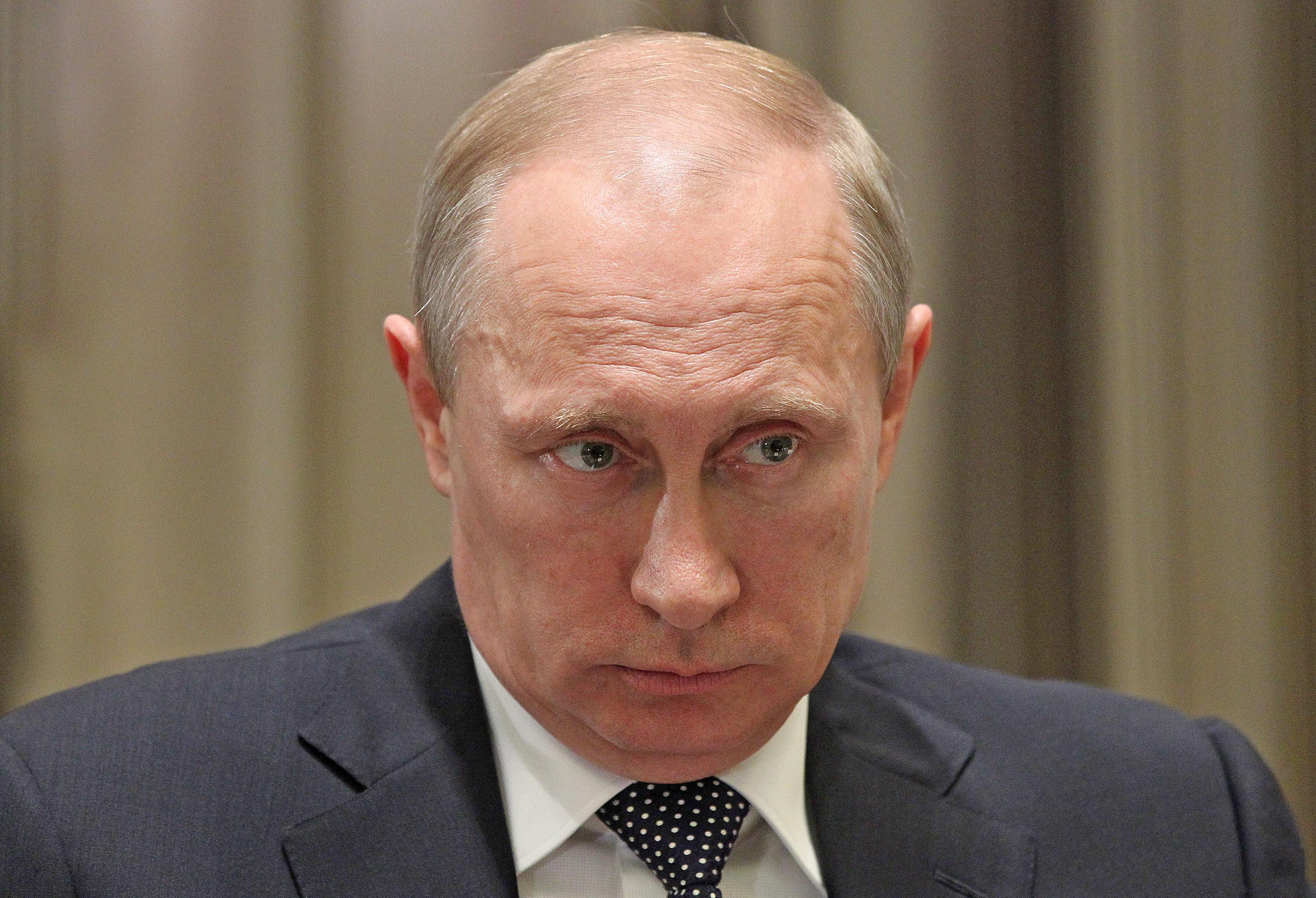 Russian President Vladimir Putin speaks during a meeting with Ministy of Defence representatives at the Bocharov Ruchey State Residence on May 15, 2014 in Sochi, Russia.