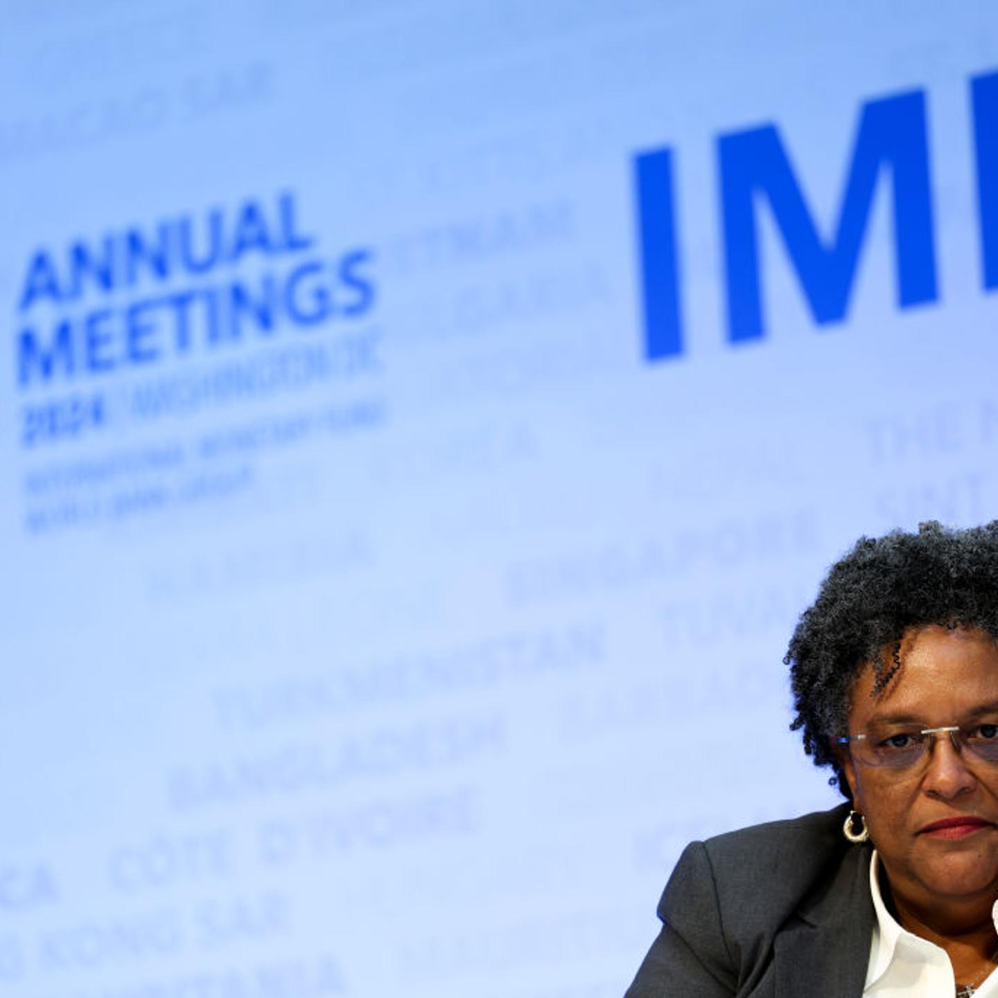 Barbados Prime Minister Mia Mottley at Day Two Of The Fall Meetings Of The International Monetary Fund And World Bank
