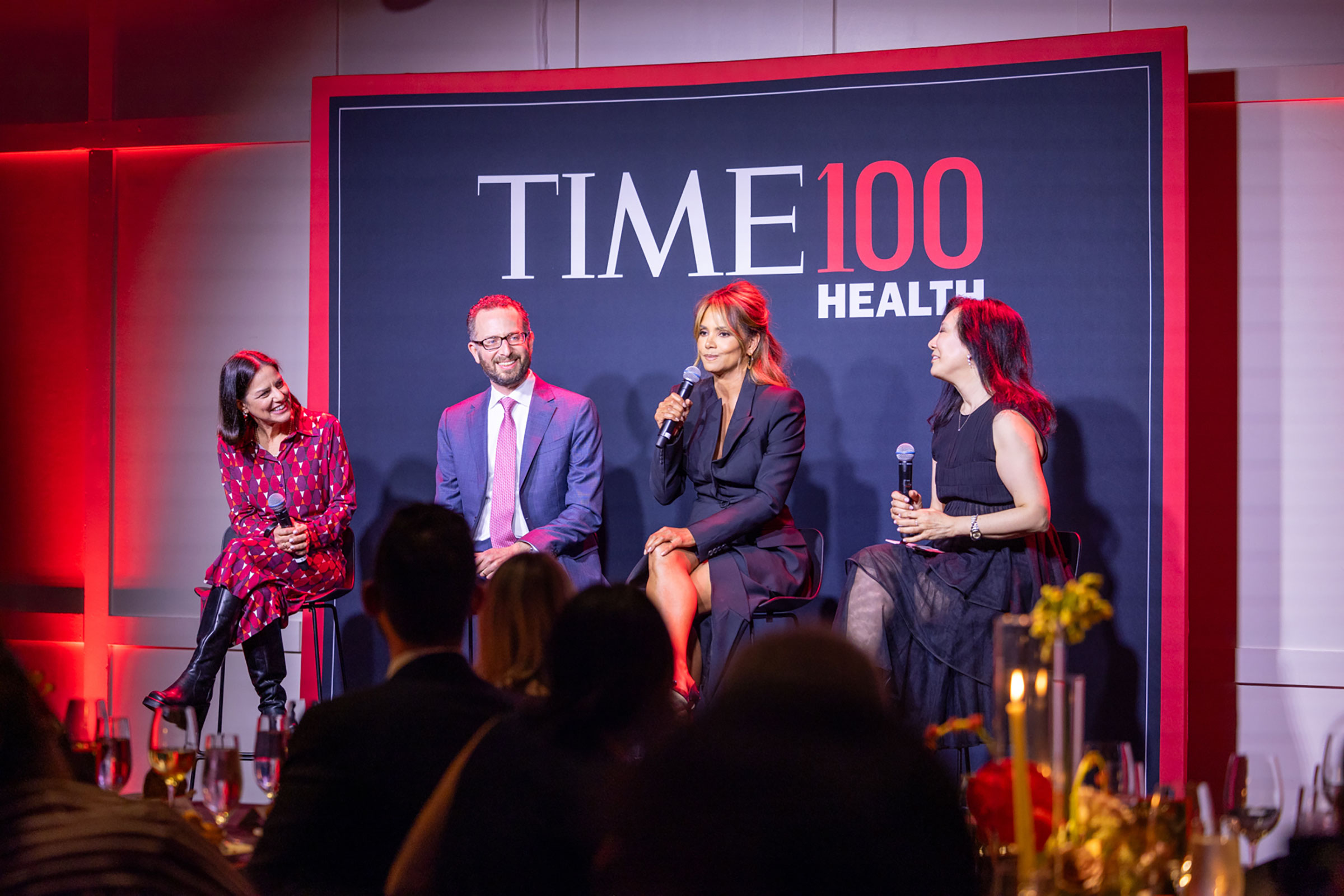 Marlena Fejzo, Daniel Skovronsky, and Halle Berry participate in a panel at the TIME 100 Health event. 