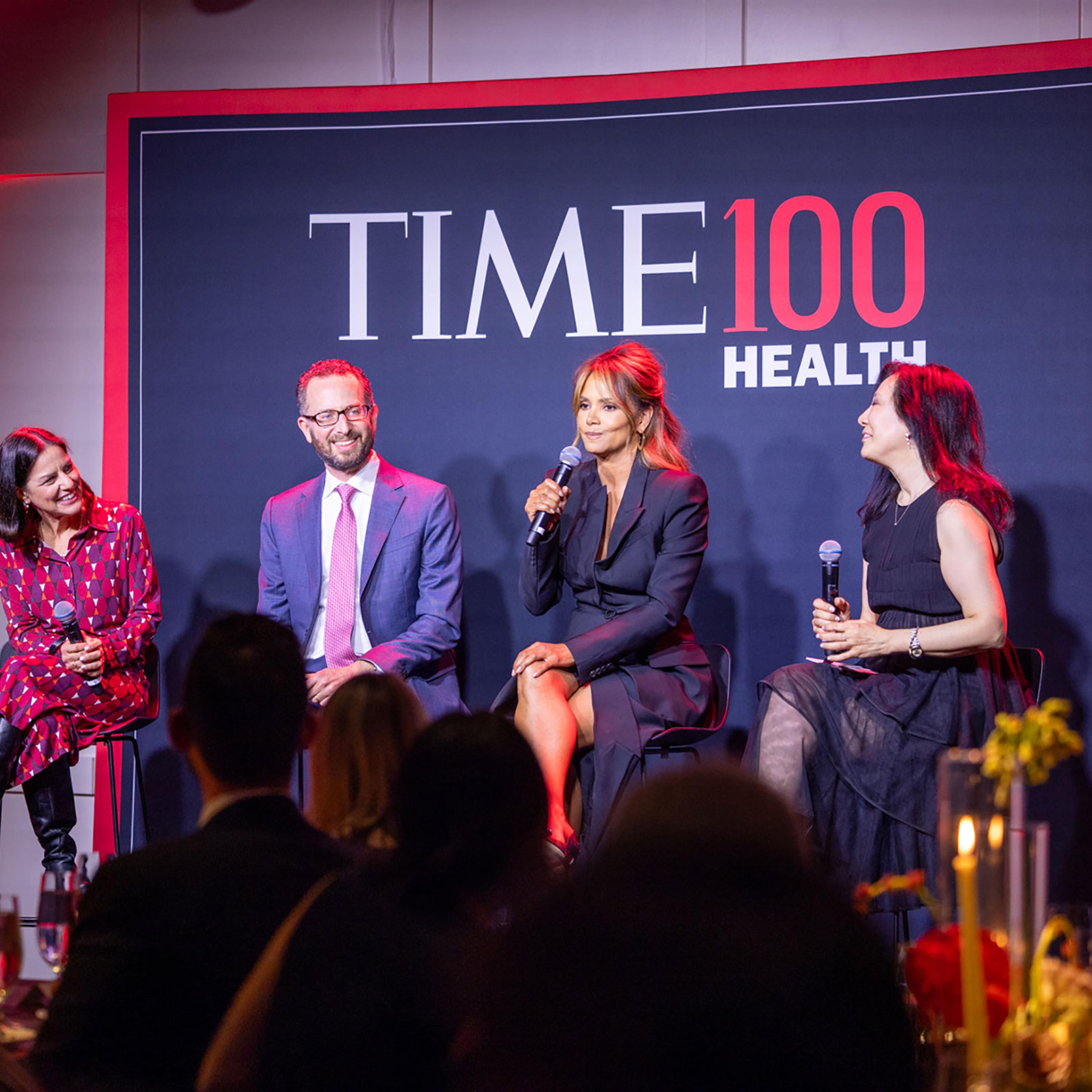 Marlena Fejzo, Daniel Skovronsky, and Halle Berry participate in a panel at the TIME 100 Health event.