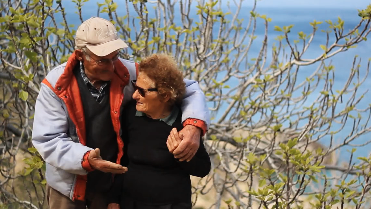 Giannis Melis and his wife on the island of Ikaria.