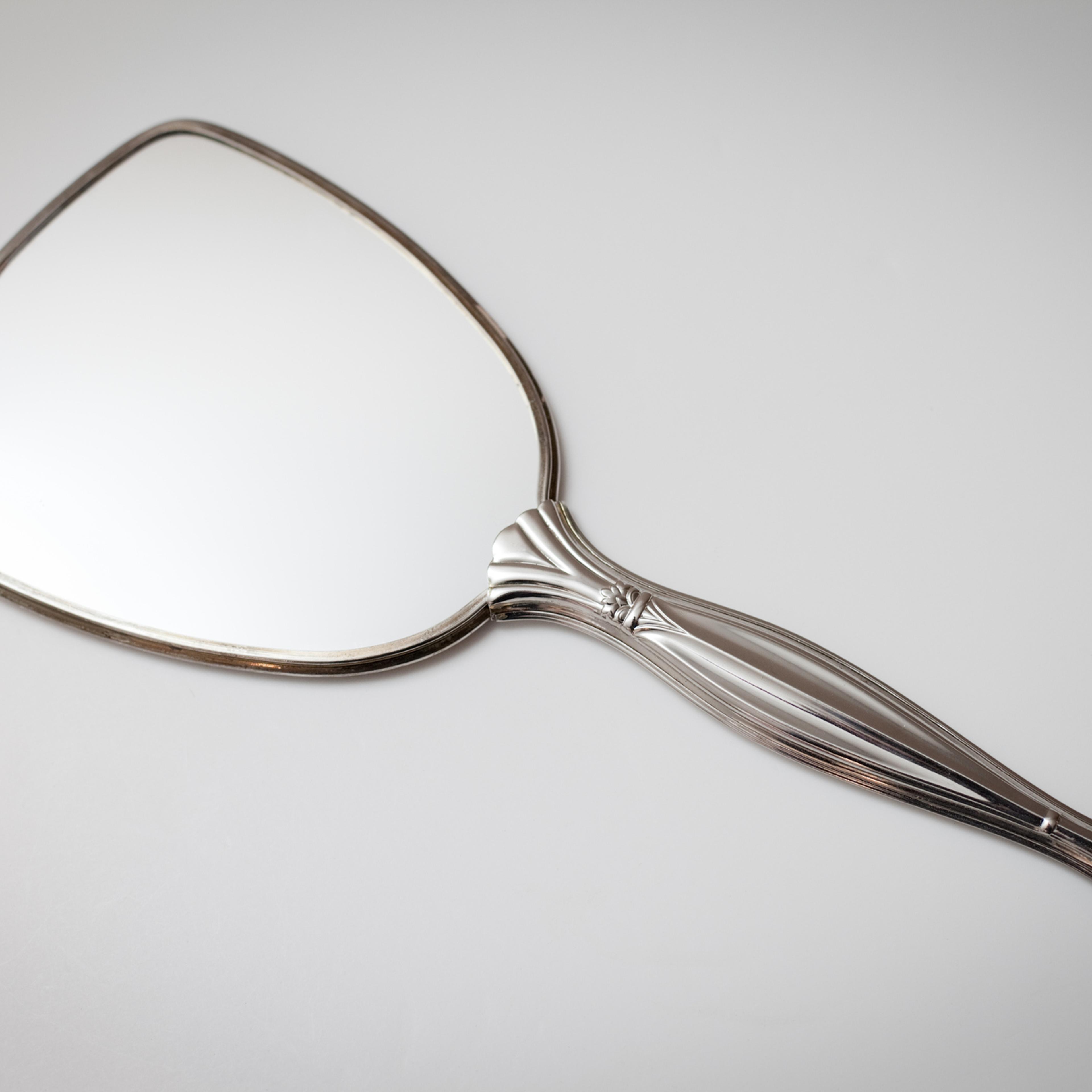 Elegant, Vintage Silver Handheld Vanity Mirror