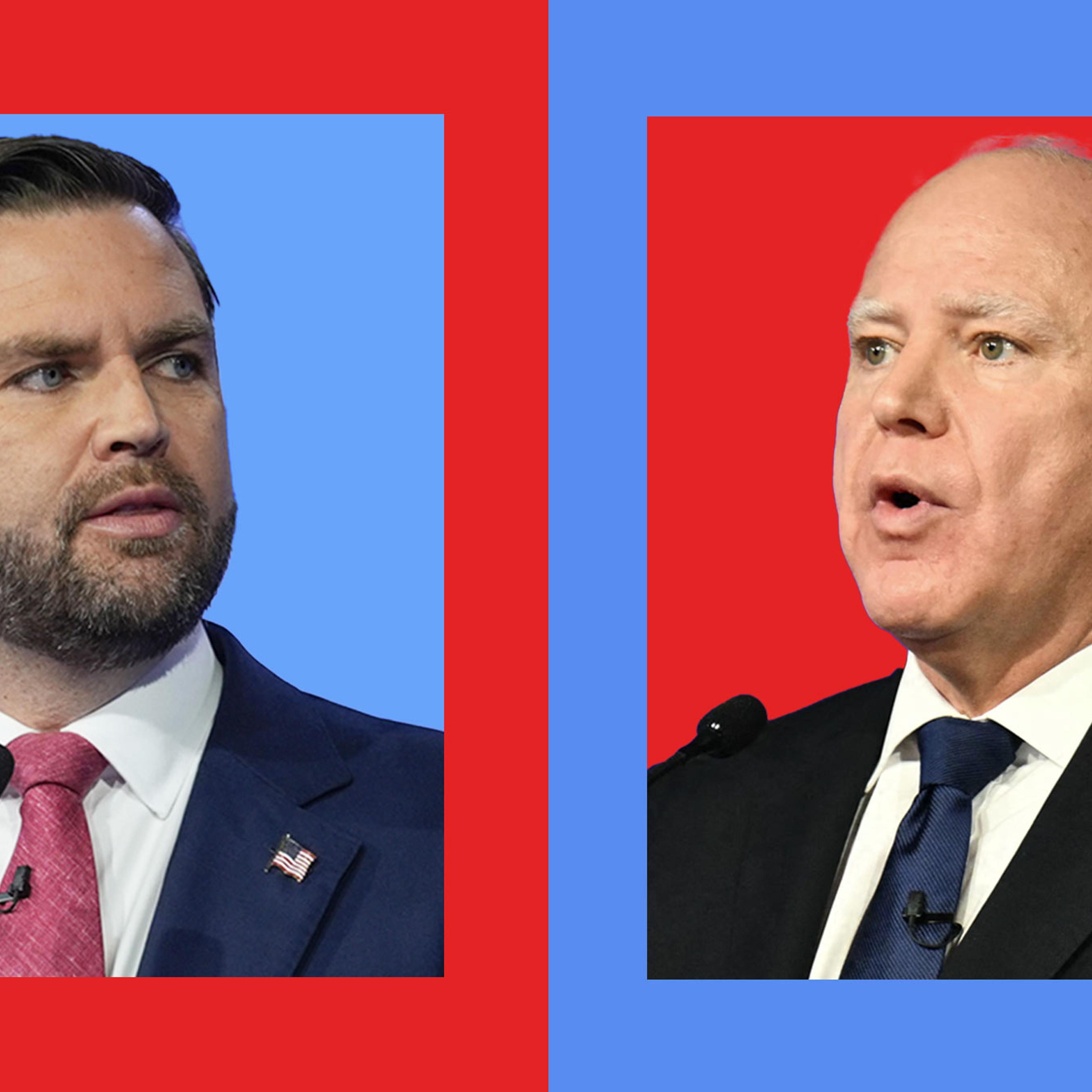 J.D. Vance and Tim Walz during the vice presidential debate in New York City on Oct. 1, 2024.