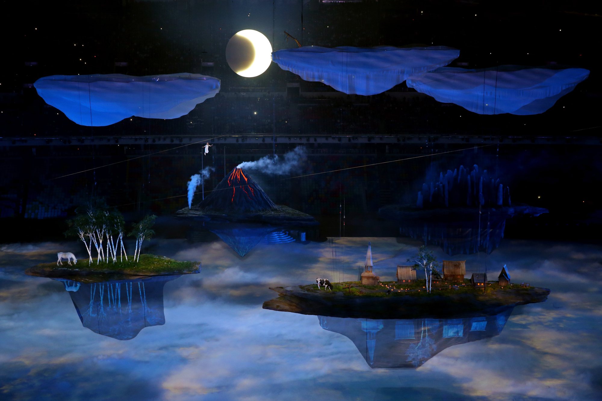 Liza Temnikova as Lyubov performs Voices of Russia during the Opening Ceremony of the Sochi 2014 Winter Olympics.