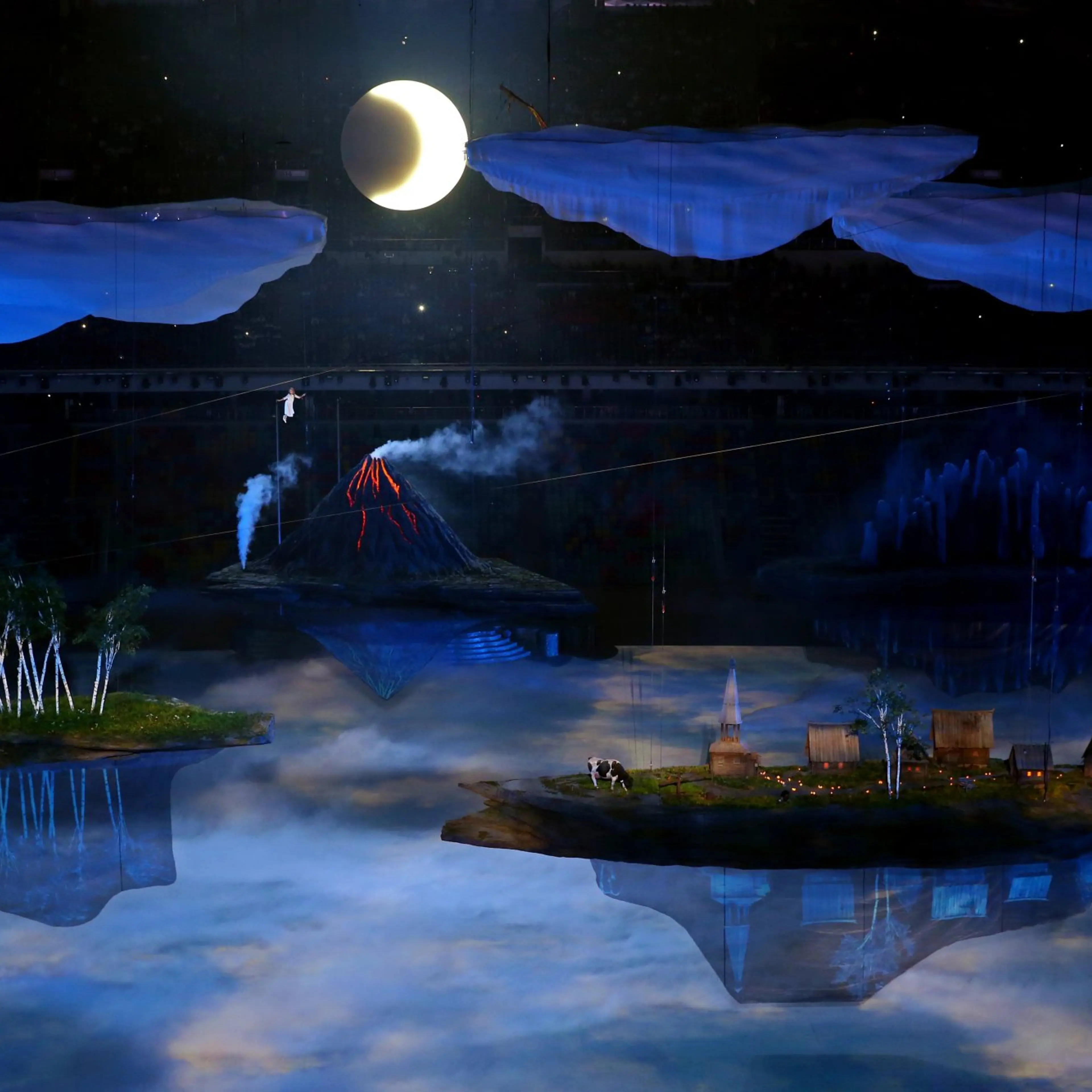 Liza Temnikova as Lyubov performs Voices of Russia during the Opening Ceremony of the Sochi 2014 Winter Olympics.