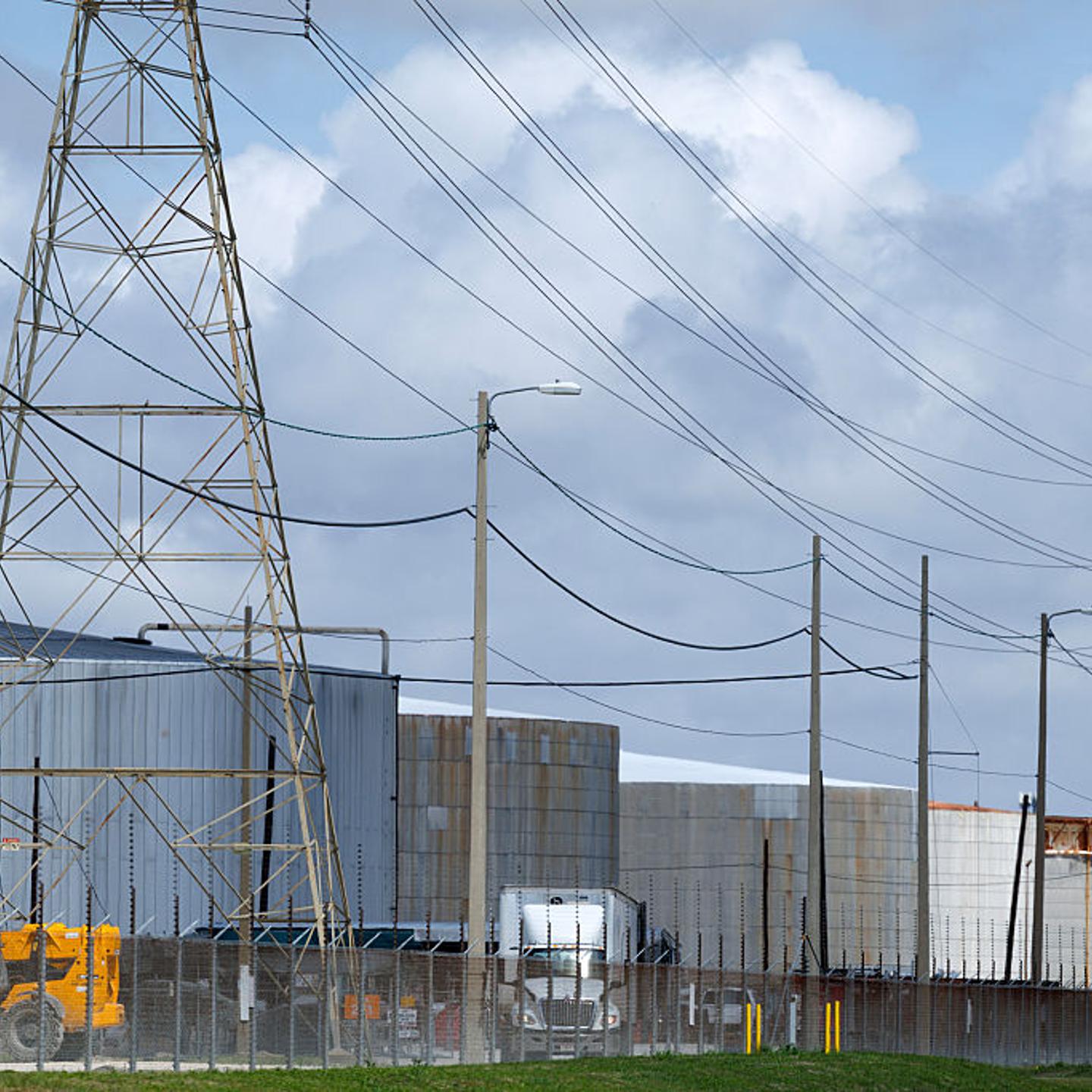 Oil storage tanks at the Exxon oil refinery in Baytown, Texas