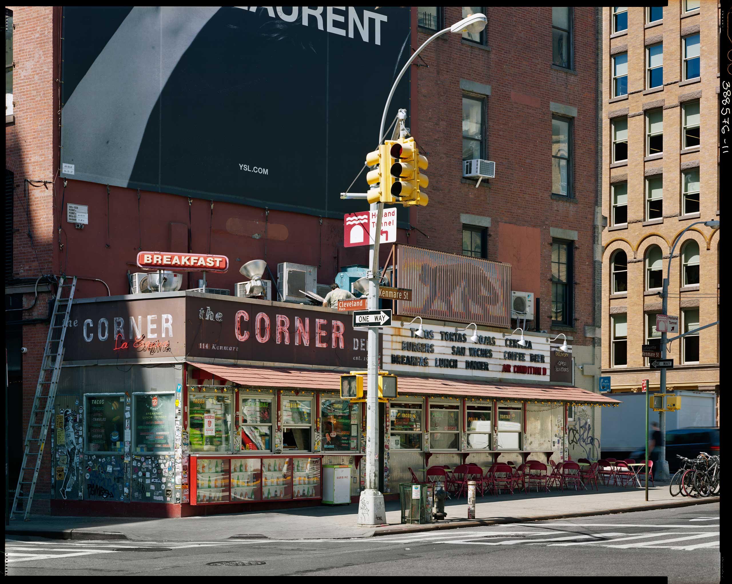 <b>Translation of caption from <i>Liberation:</i><b> 11:15 am, May 4, 2017, Bowery. The health care reform seems to have roused American congressmen on the Capitol. We see this on the all-day news channels that are incredible as always, with their looping weather reports, various news tidbits and sophisticated journalists in the studio. It’s here in New York, 35 years ago, that I first had the idea to make my movie, “Faits Divers,” in Paris. I stayed three months alone, with a microphone on a camera, at the Fifth District police station. 