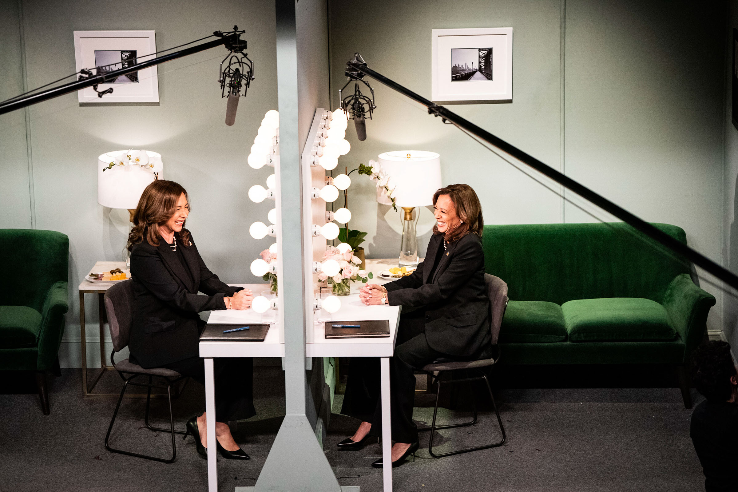 Vice President Kamala Harris, right, the Democratic presidential nominee, appears alongside Maya Rudolph on "Saturday Night Live," in New York on Saturday, Nov. 2, 2024. (Haiyun Jiang/The New York Times)