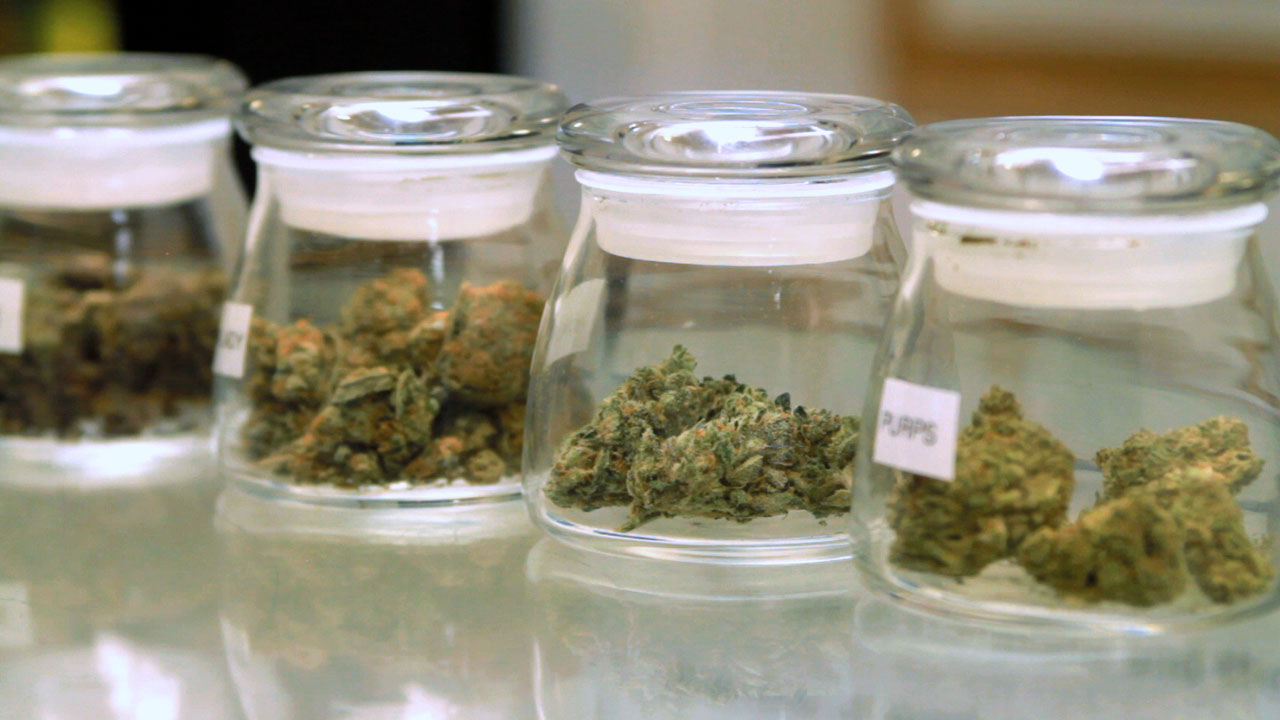 Jars of cannabis at Sacramento's Canna Care dispensary