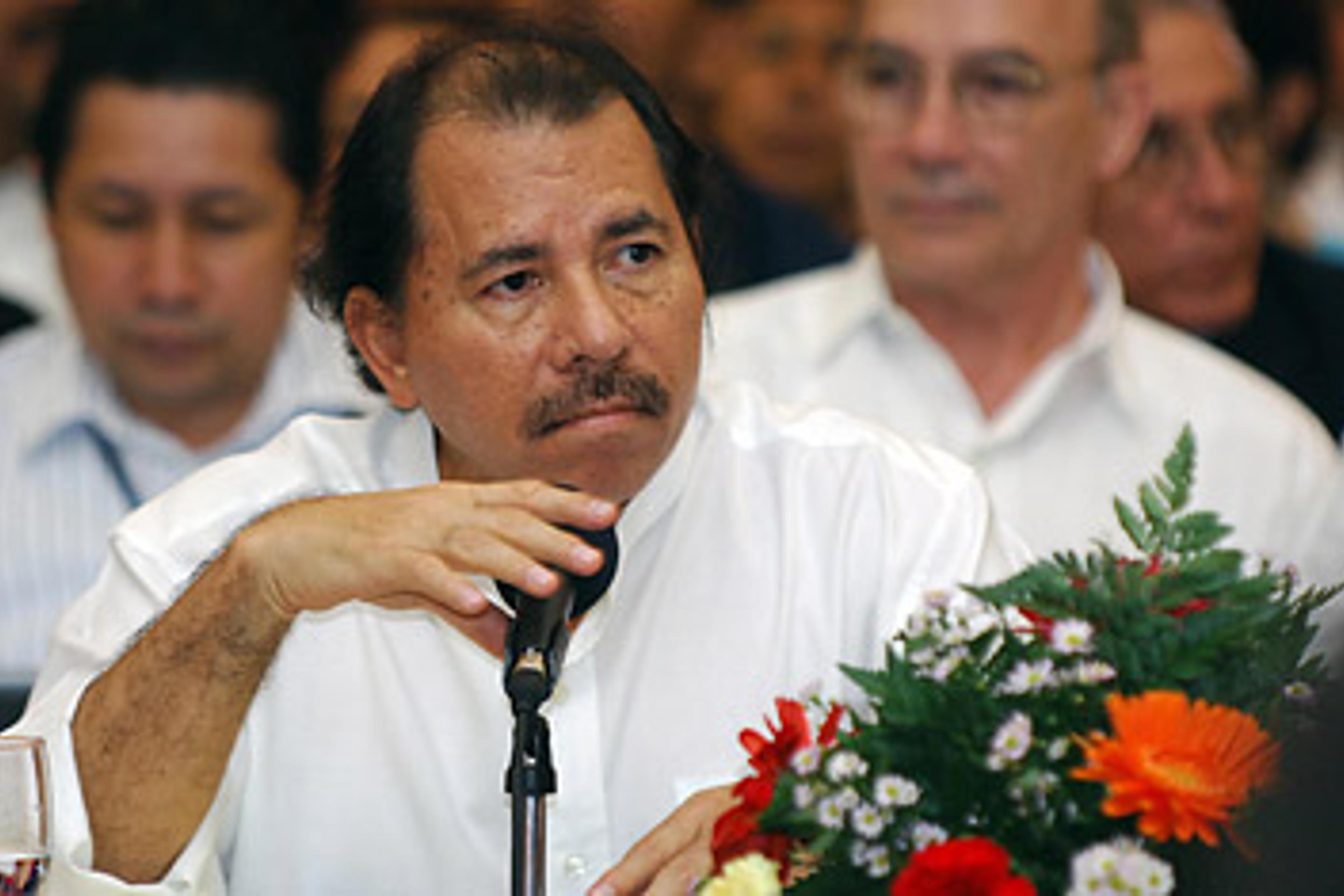 Nicaragua's President Daniel Ortega delivers a speech during the opening session of the Summit of the Central and South American countries to discuss agricultural programs to avoid food shortages in their respective countries.