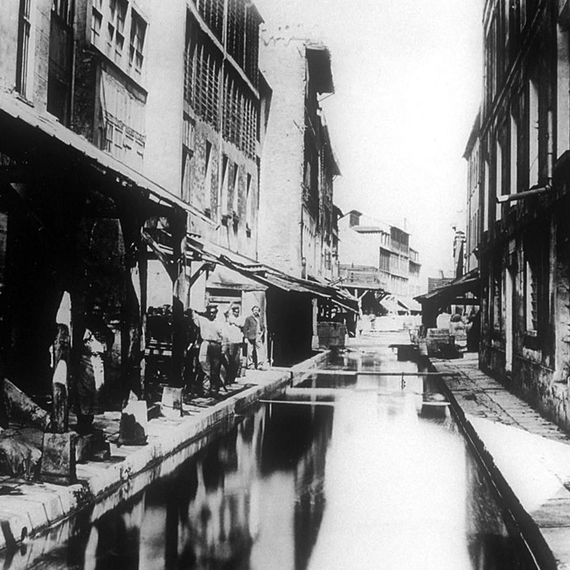 Workshops of the tanners on the banks of Bievre in Paris, in the district of the Gobelins in 1891