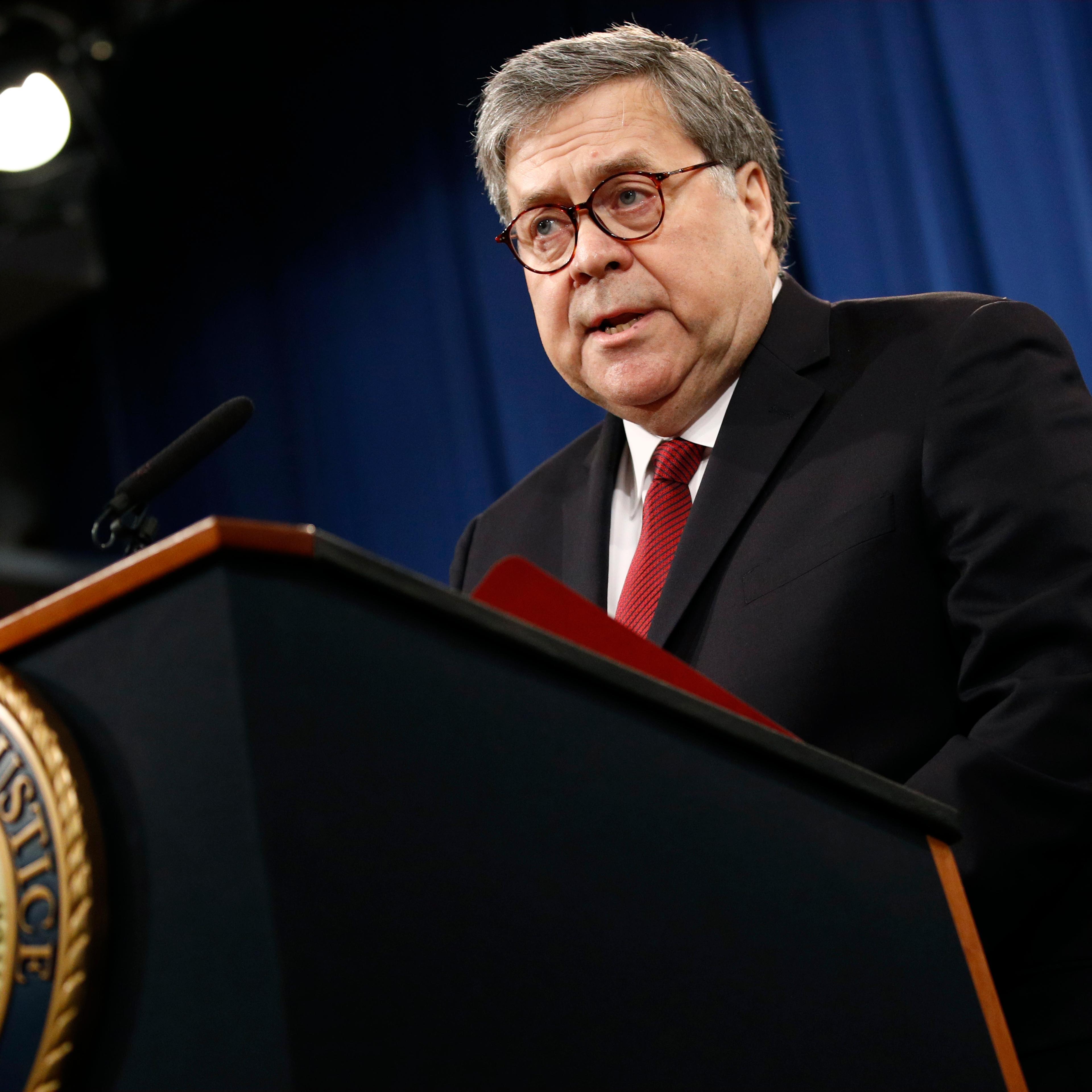 Attorney General William Barr speaks about the release of a redacted version of special counsel Robert Mueller's report during a news conference,