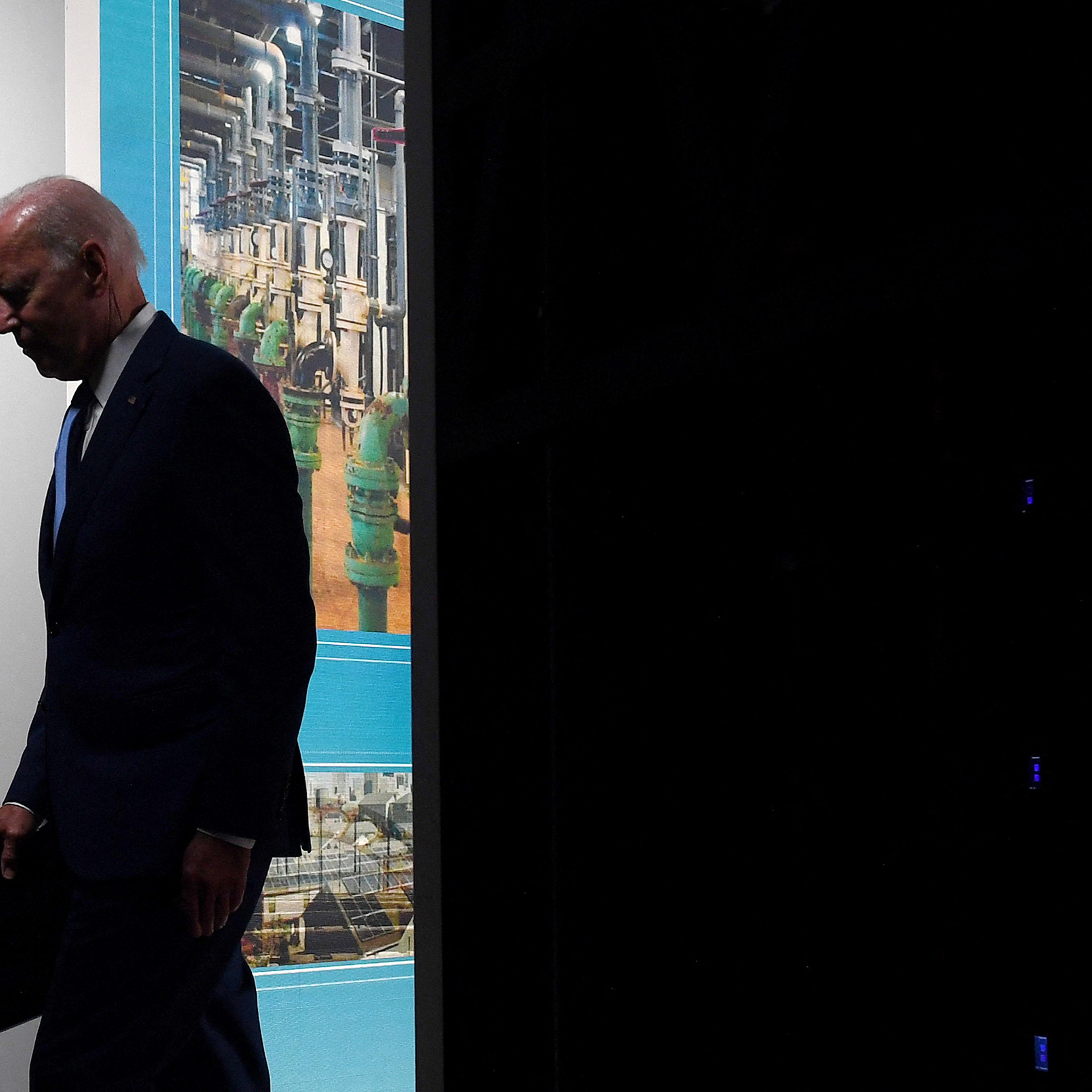 US President Joe Biden leaves after speaking about the September jobs report from the South Court Auditorium at the White House in Washington, DC, on October 8, 2021.