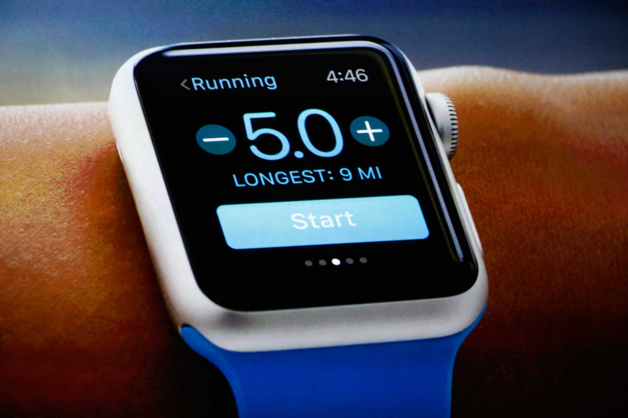 An Apple Watch is shown during an Apple event at the Flint Center in Cupertino