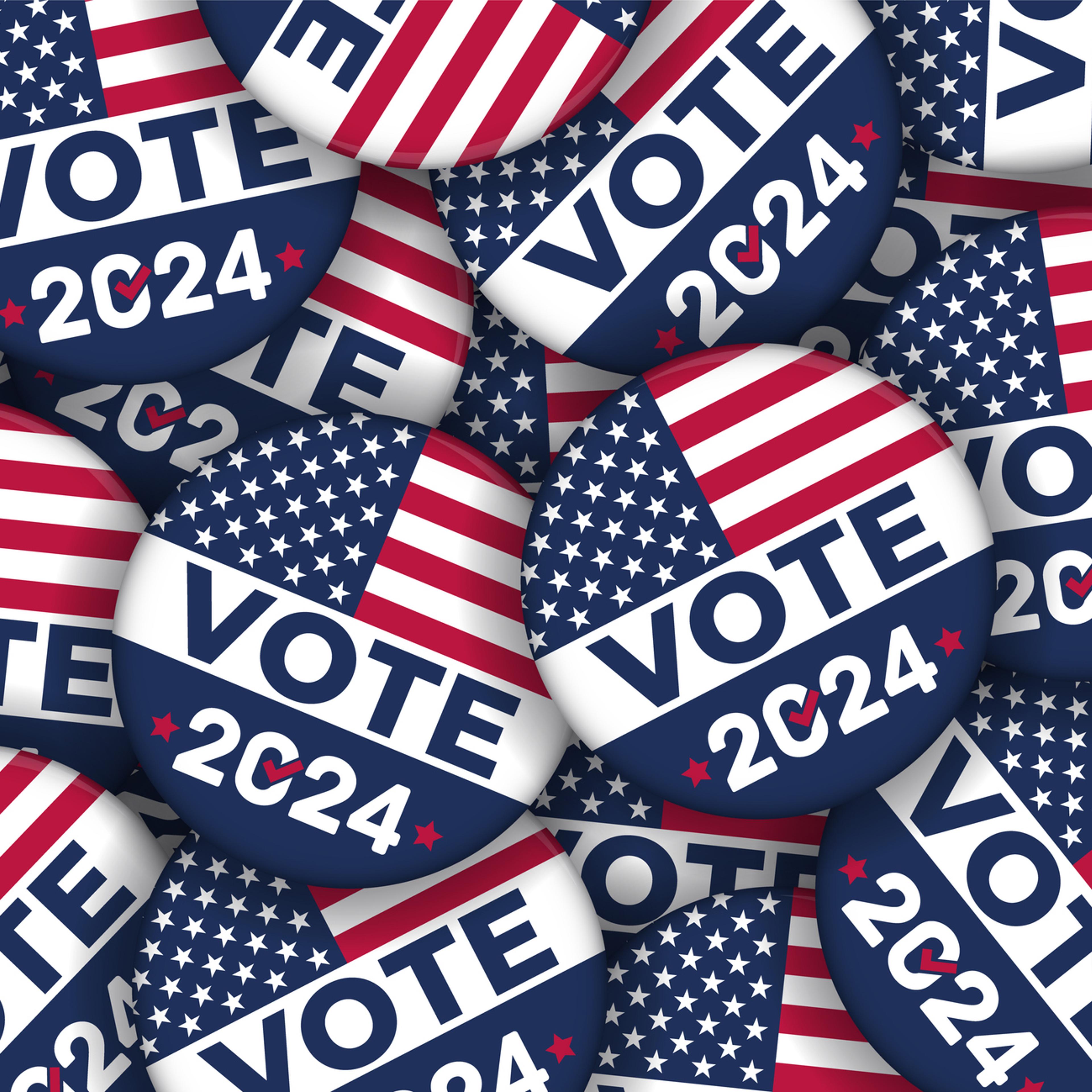 2024 Election campaign buttons with the USA flag - vector Illustration