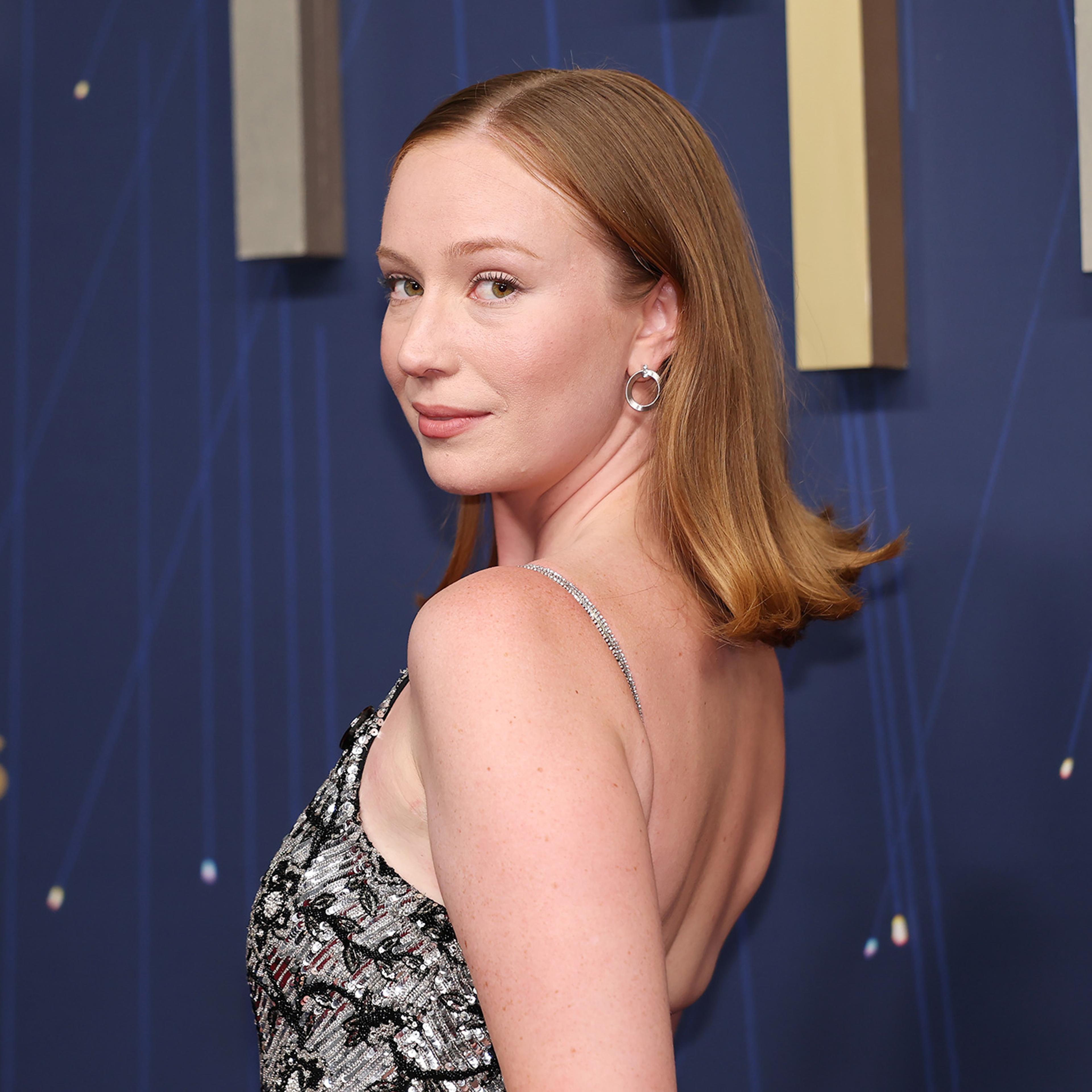 Hannah Einbinder on the red carpet at the 77th Emmy Awards in Los Angeles on Sept. 14, 2025.