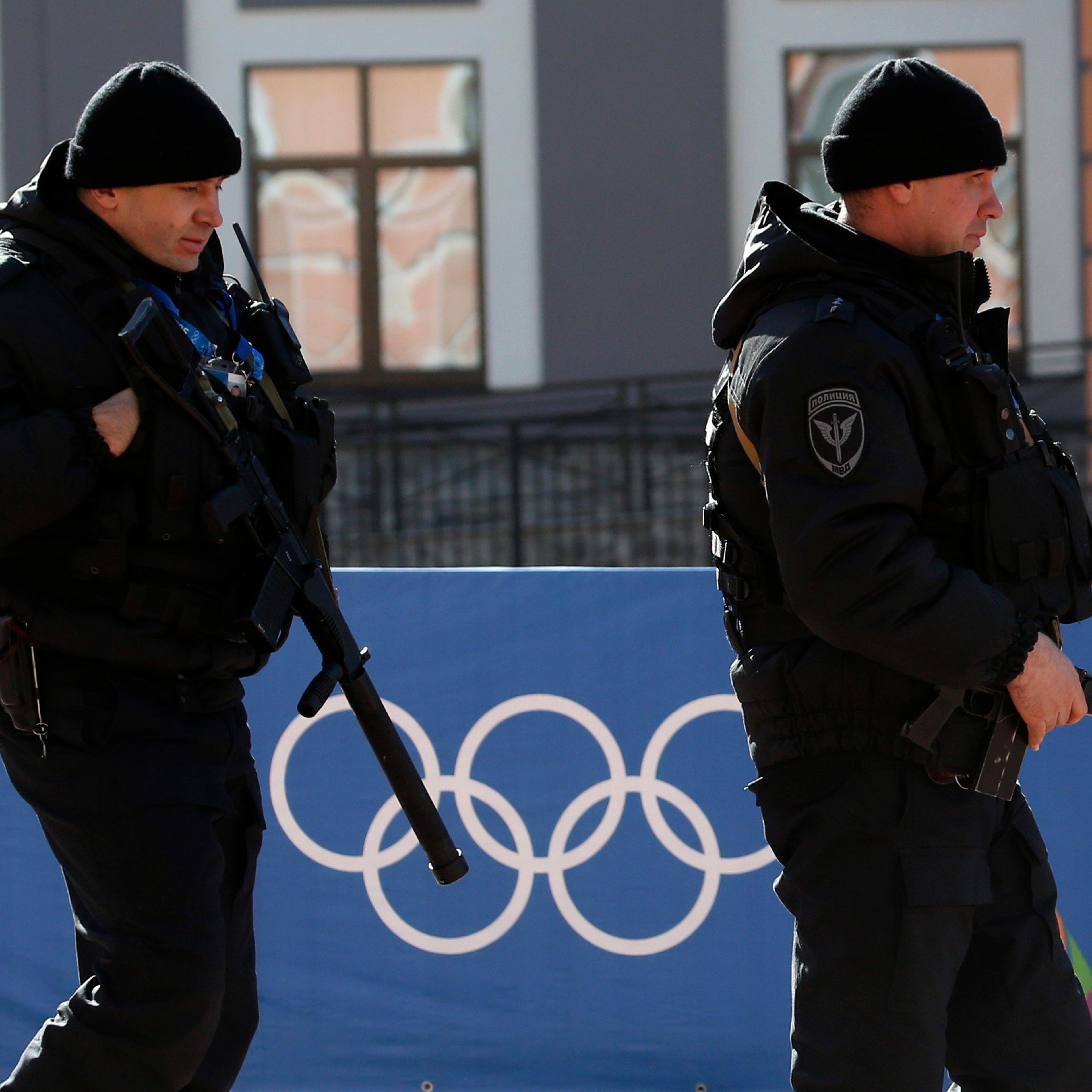 Russian security forces patrol the streets as preparations continue for the 2014 Sochi Winter Olympics in Rosa Khutor