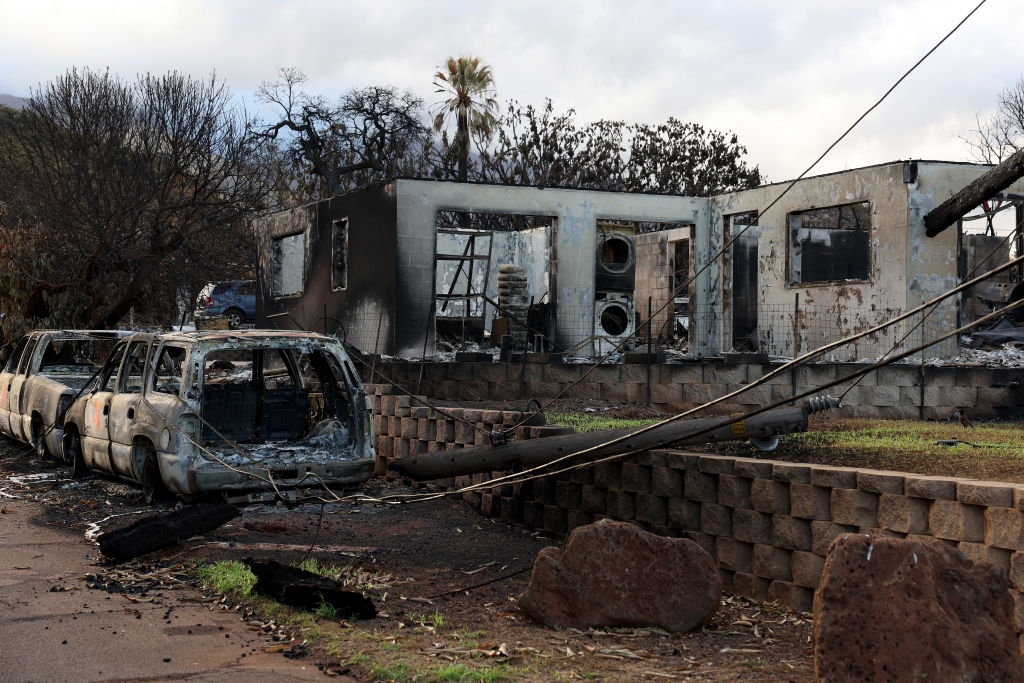 A home that was destroyed by a wildfire as seen on Aug. 16, 2023 in Lahaina, Hawaii.